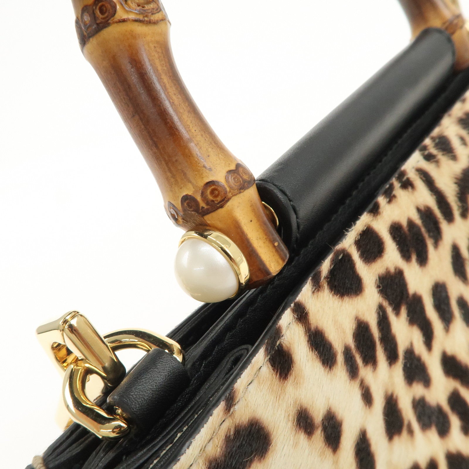 GUCCI Nimfair Bamboo Sherry Unborn Calf Leather 2Way Bag 470271 Used