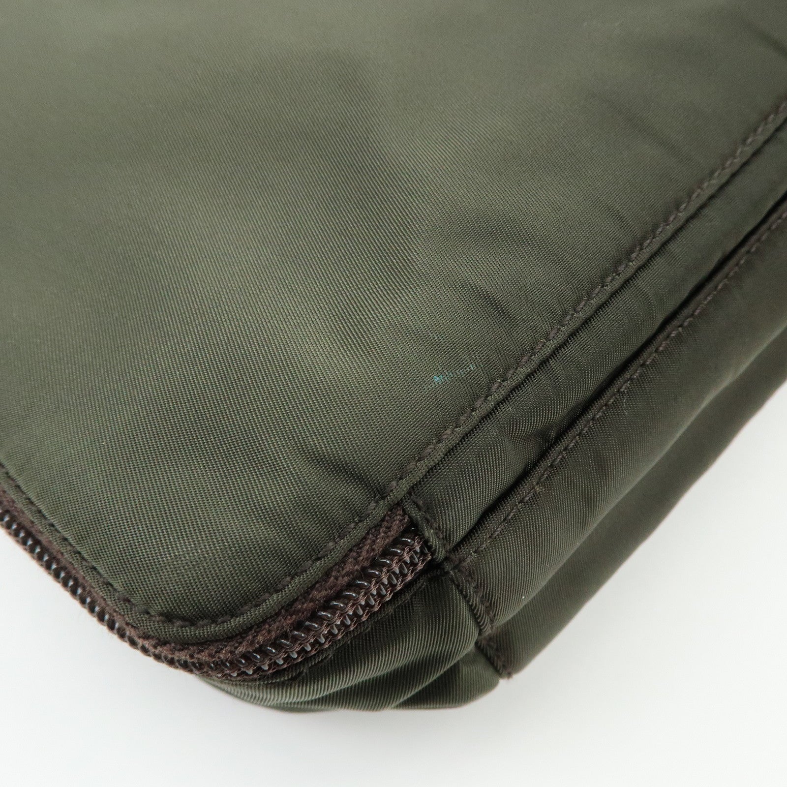 PRADA Triangle Logo Nylon Leather Hand Bag Cosmetic Case Khaki