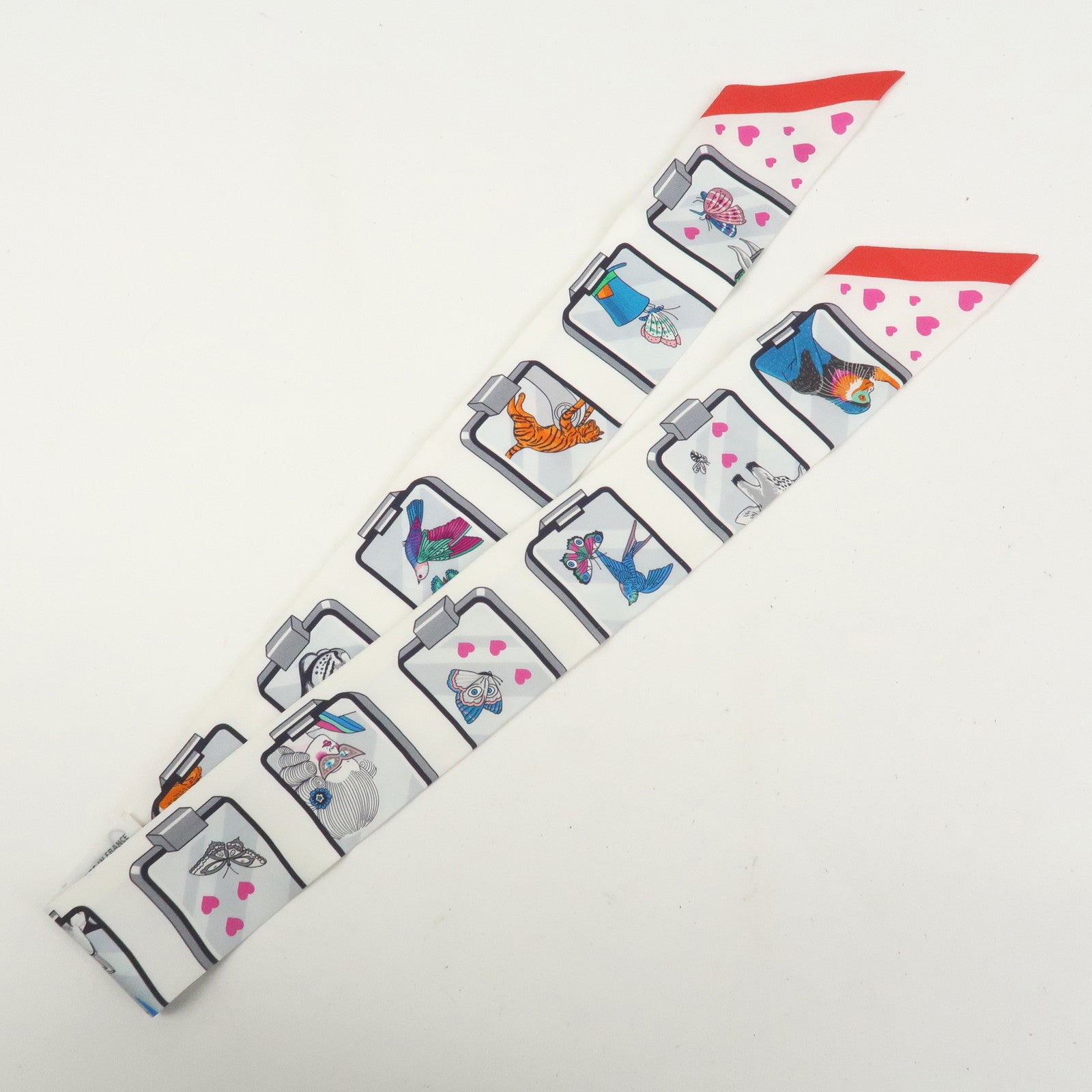 HERMES Twilly Silk 100% HERMES STORY Scarf White