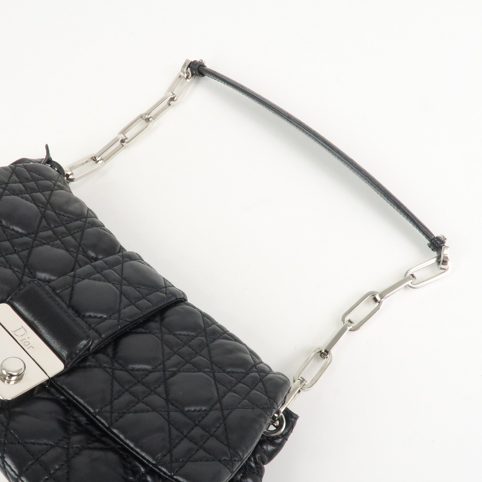 Christian Dior Cannage New Lock Leather Chain Shoulder Bag Black