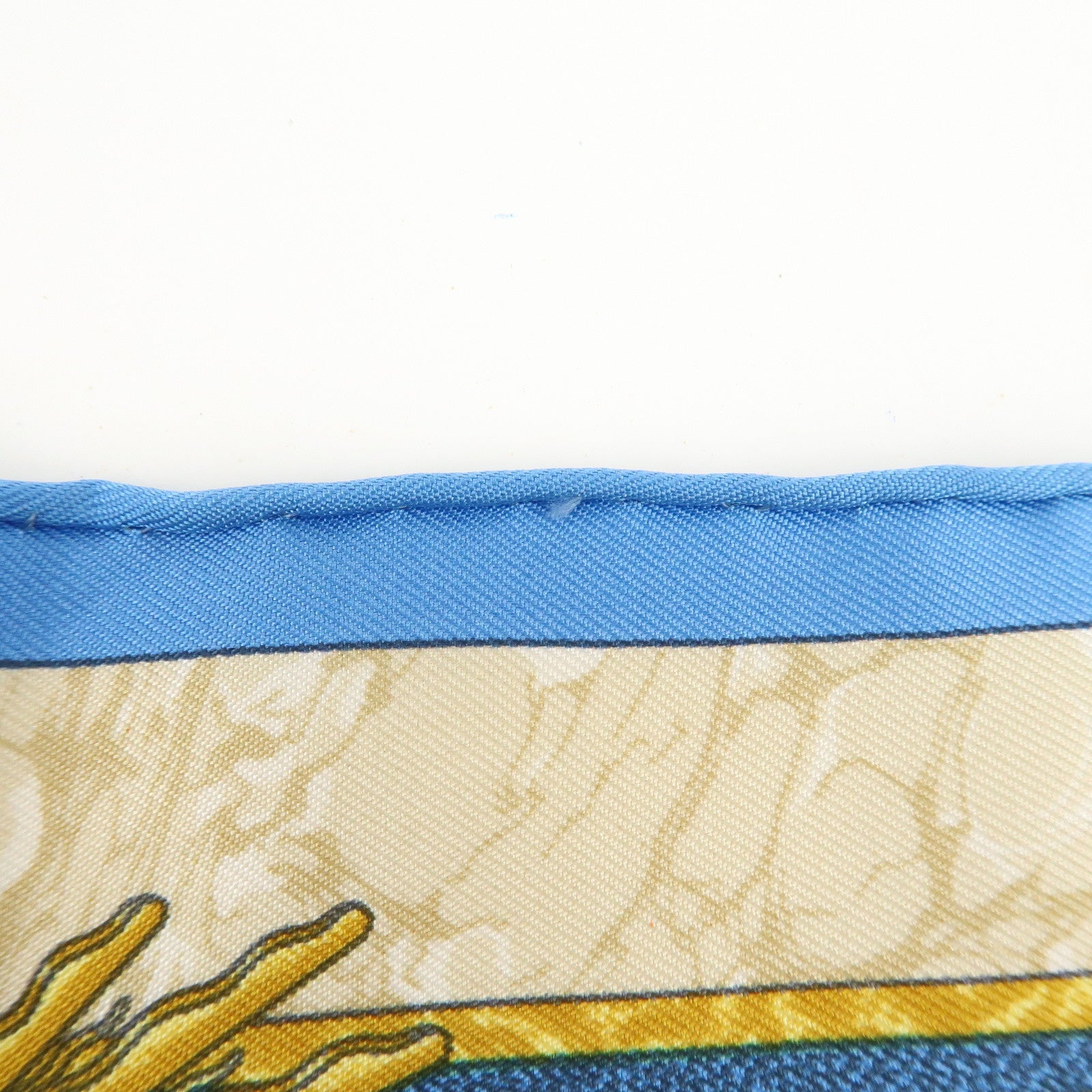 HERMES Petit Carre 40 Silk 100% GLORIA SOL Mini Scarf Beige Blue