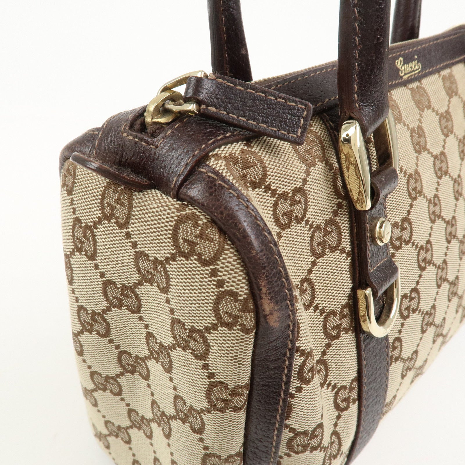 GUCCI Abbey GG Canvas Leather Mini Boston Bag Brown Beige 130942