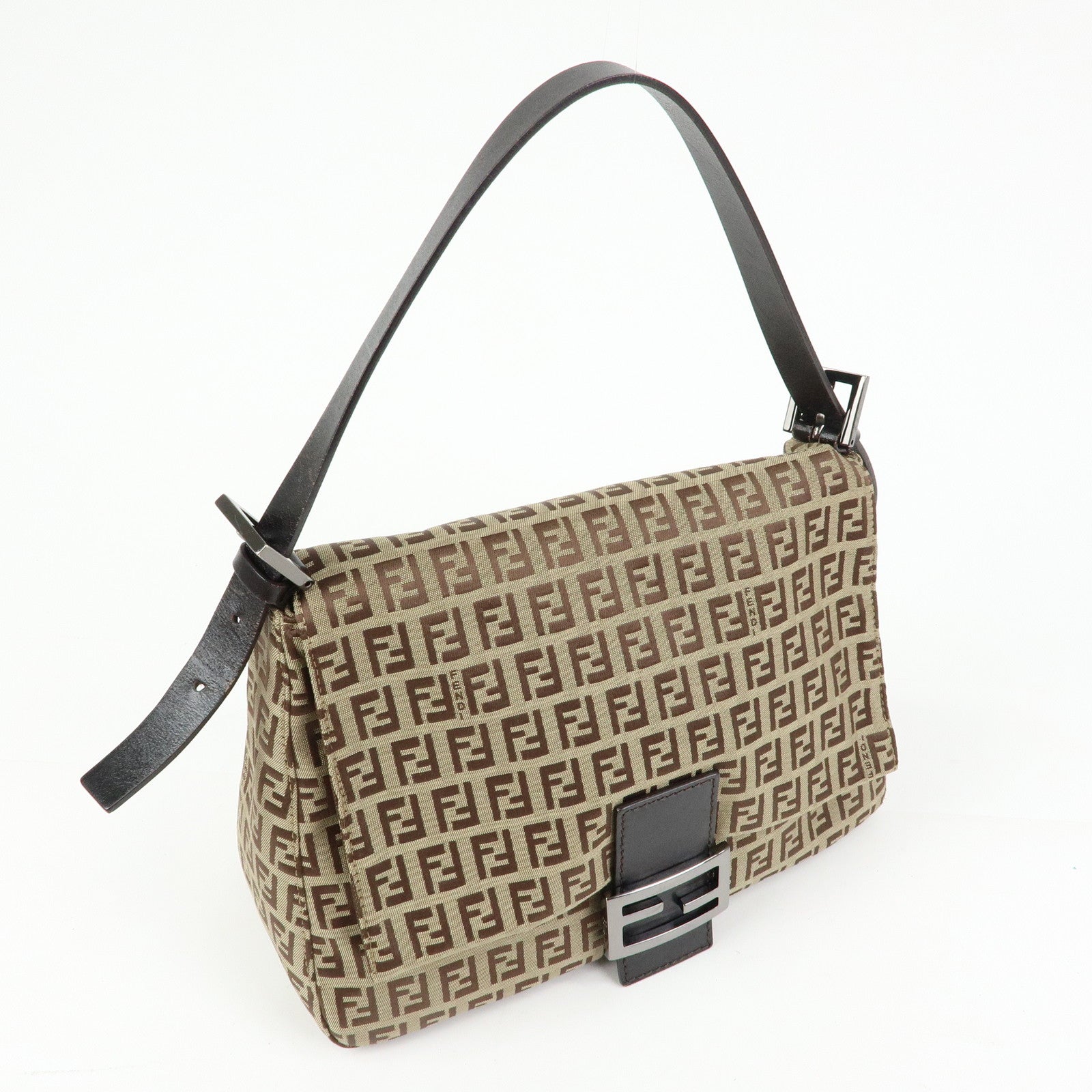 FENDI Zucchino Mamma Baguette Nylon Leather Shoulder Bag 8BR001