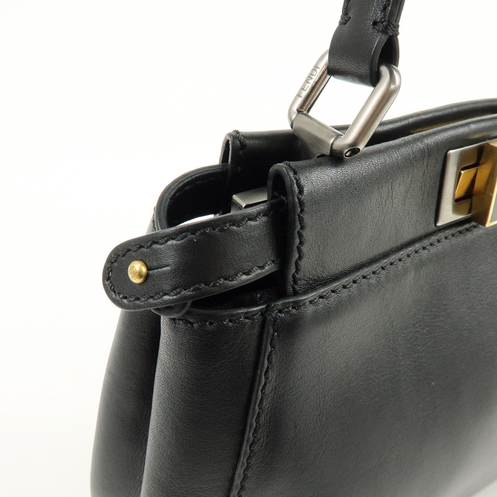 FENDI Peekaboo Leather 2Way Bag Hand Bag Shoulder Bag Black 8BN227