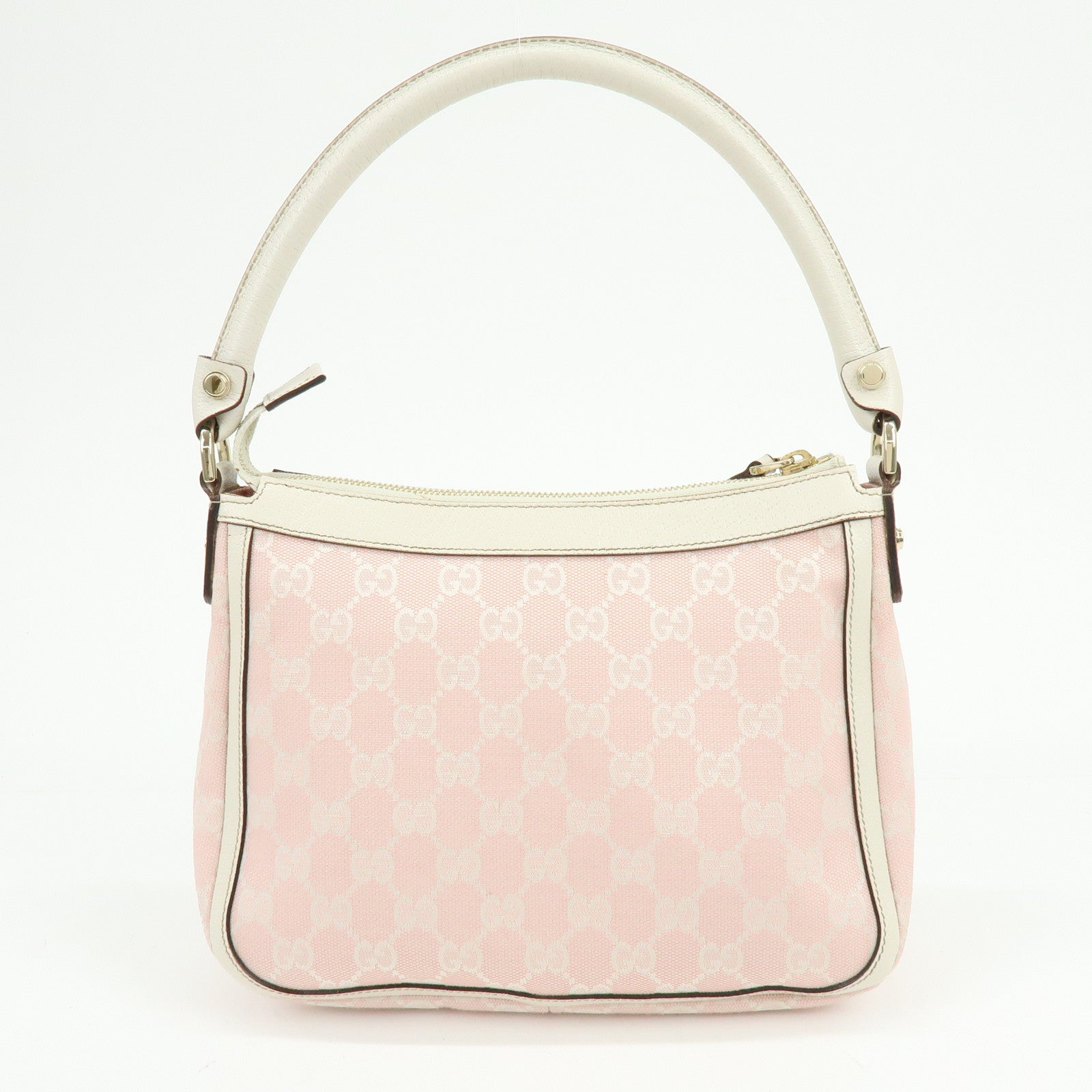 GUCCI GG Canvas Leather Shoulder Bag Hand Bag Pink White 146244