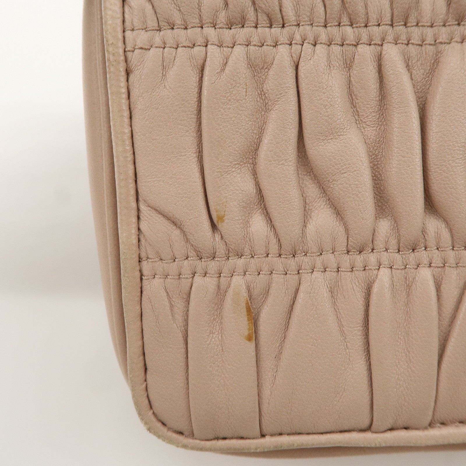 PRADA Logo Leather Gathered Chain Shoulder Bag Pink Beige 1BD147