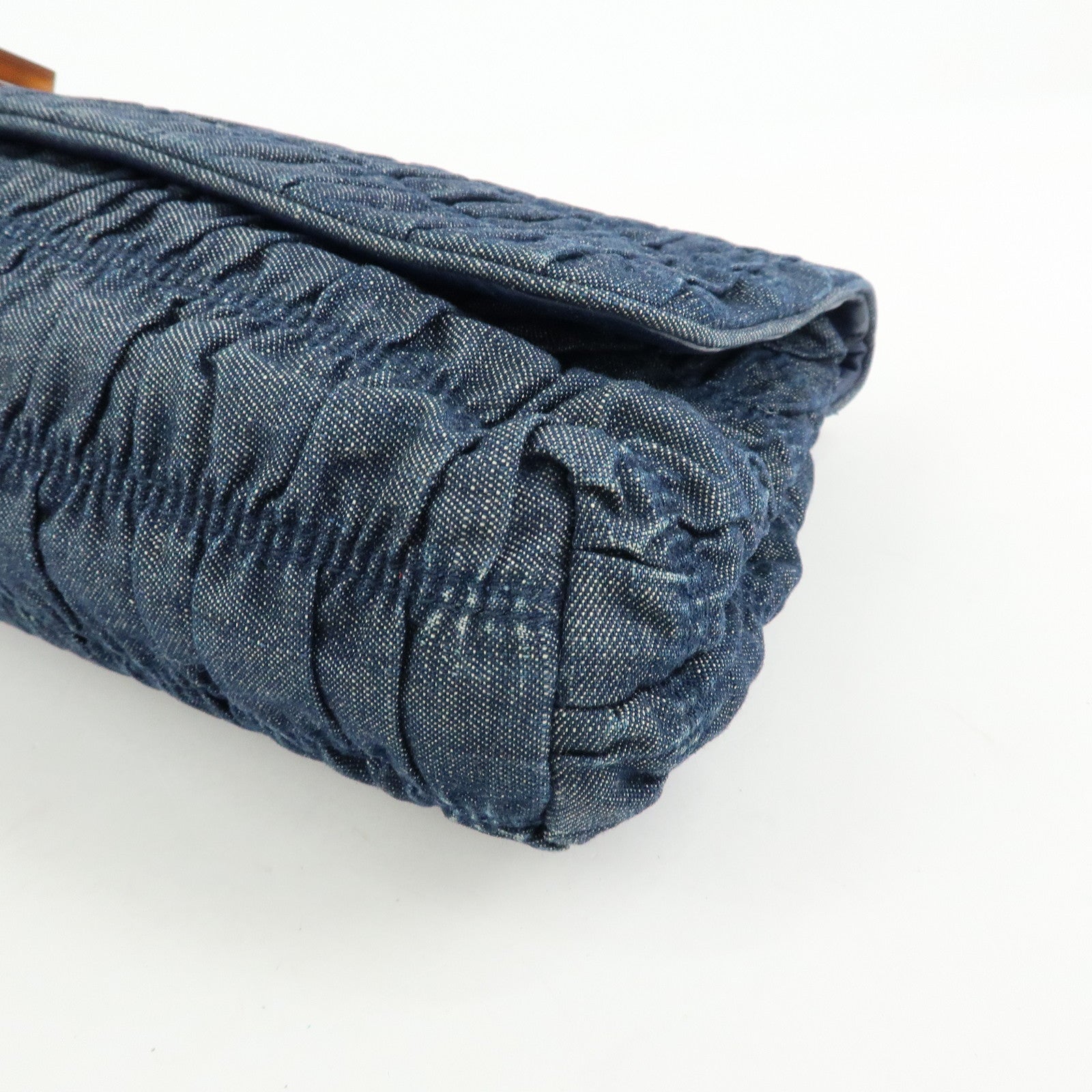PRADA Triangle Logo Denim Clutch Bag Pouch Blue Brown