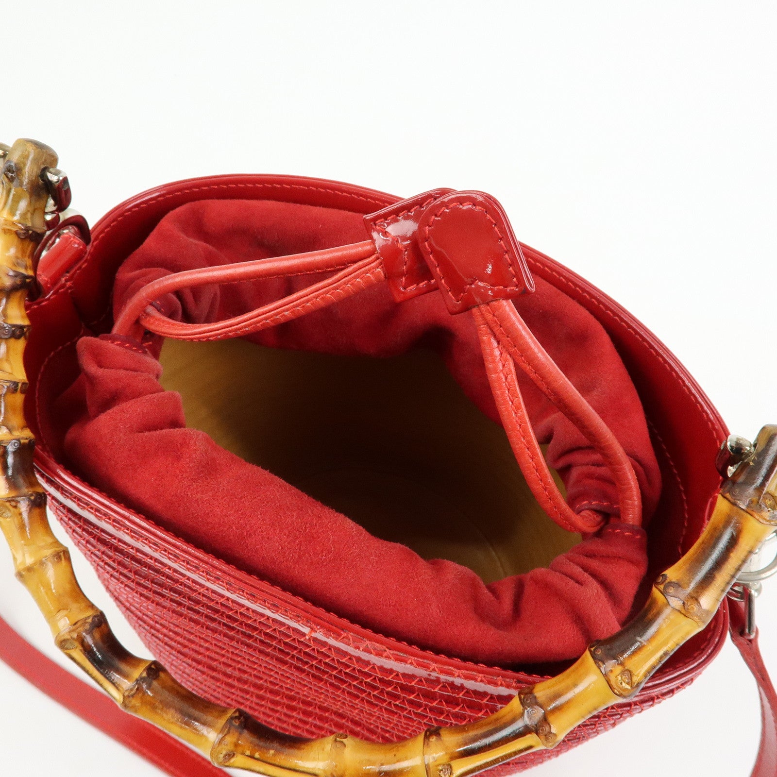 GUCCI Bamboo Patent Leather 2Way Bag Bucket Bag Red 001・01・1722
