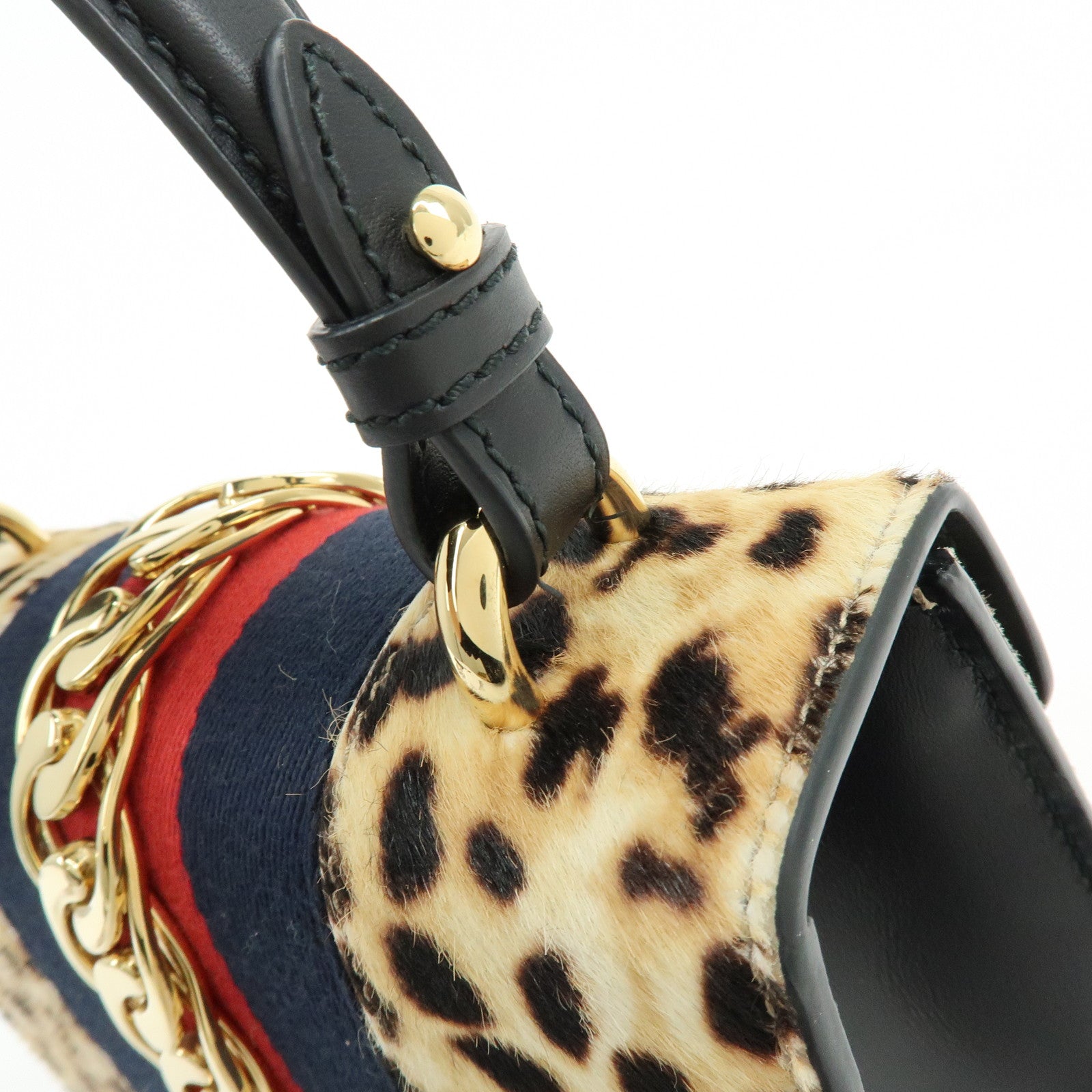 GUCCI Sherry Sylvie Pony Hair Leather 2Way Hand Bag Leopard 470270