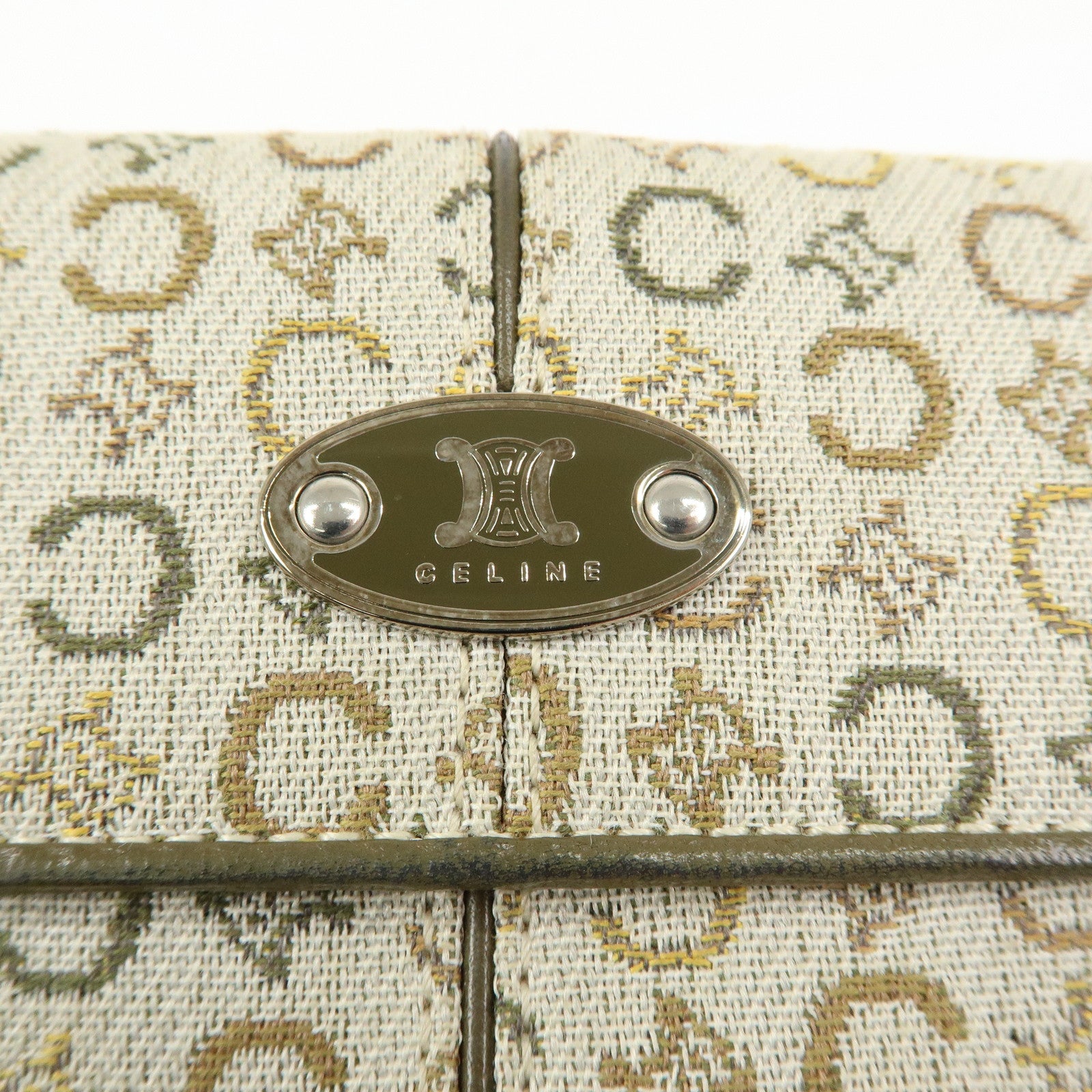 CELINE C Macadam Canvas Leather Compact Wallet Khaki