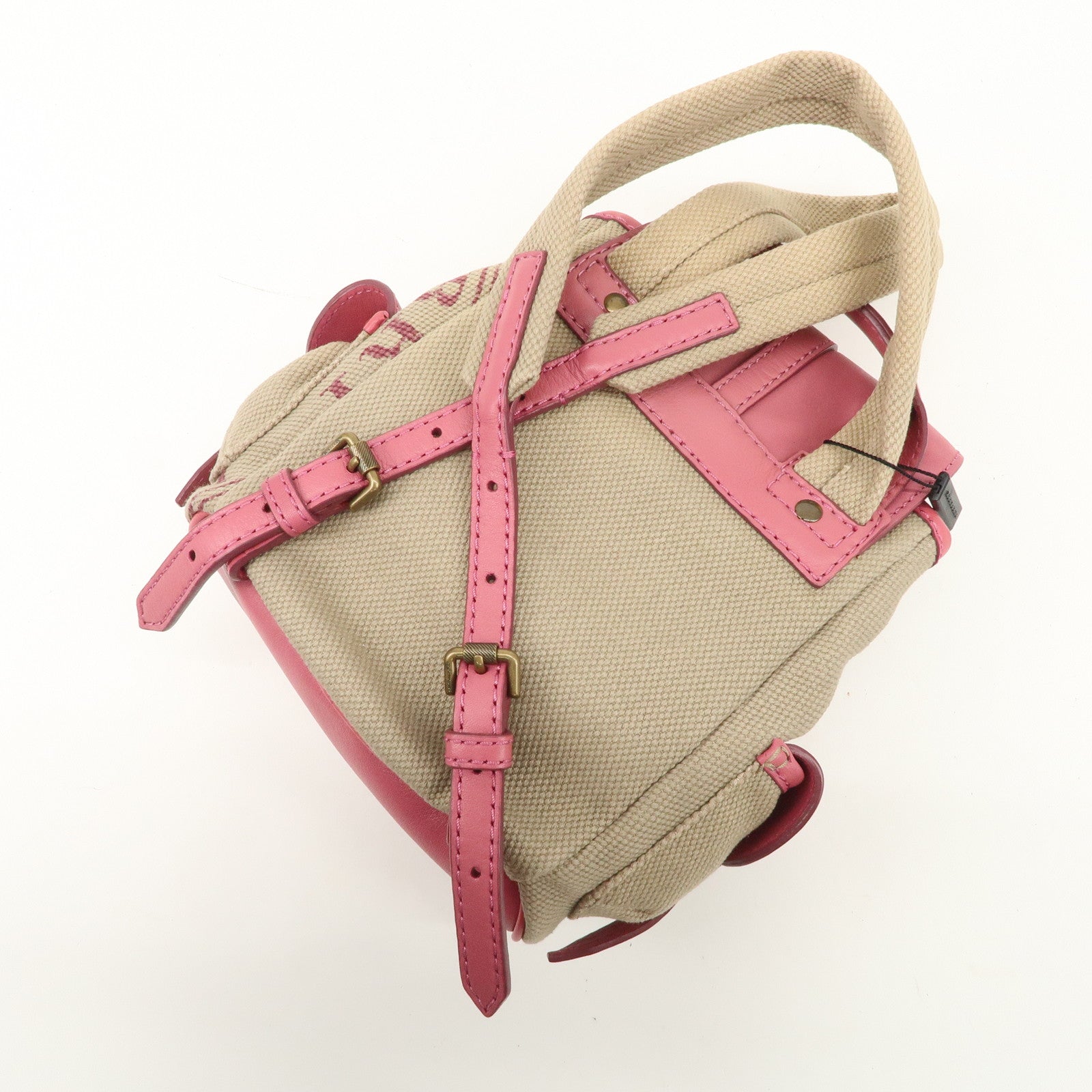 BURBERRY Children Canvas Leather Mini Rucksack Backpack Beige Pink