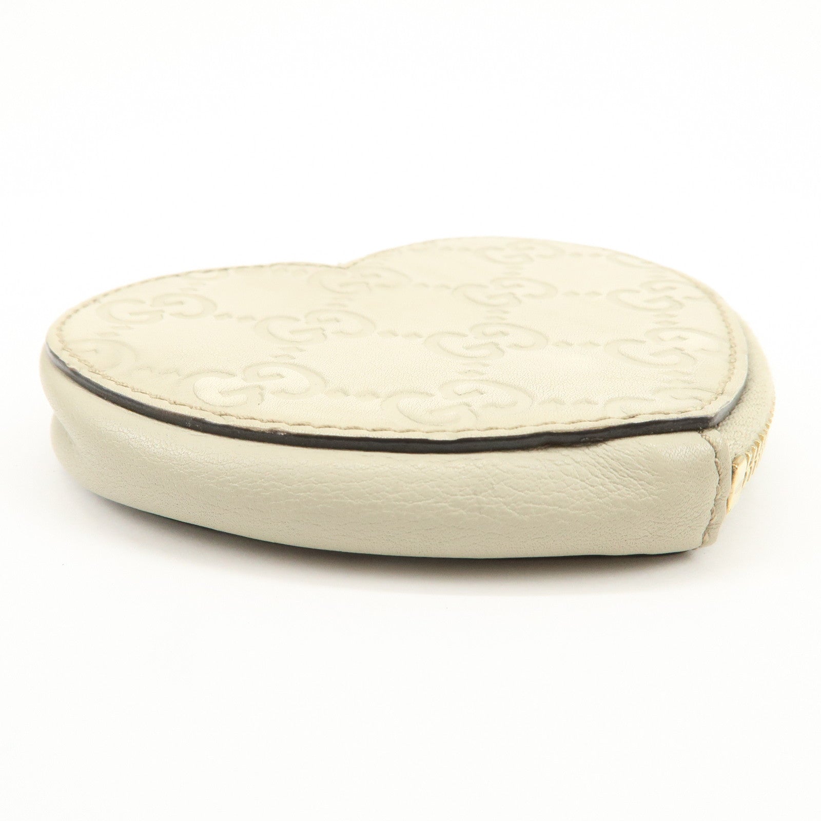 GUCCI Lovely Heart Logo Guccissima Leather Coin Case Ivory 152615