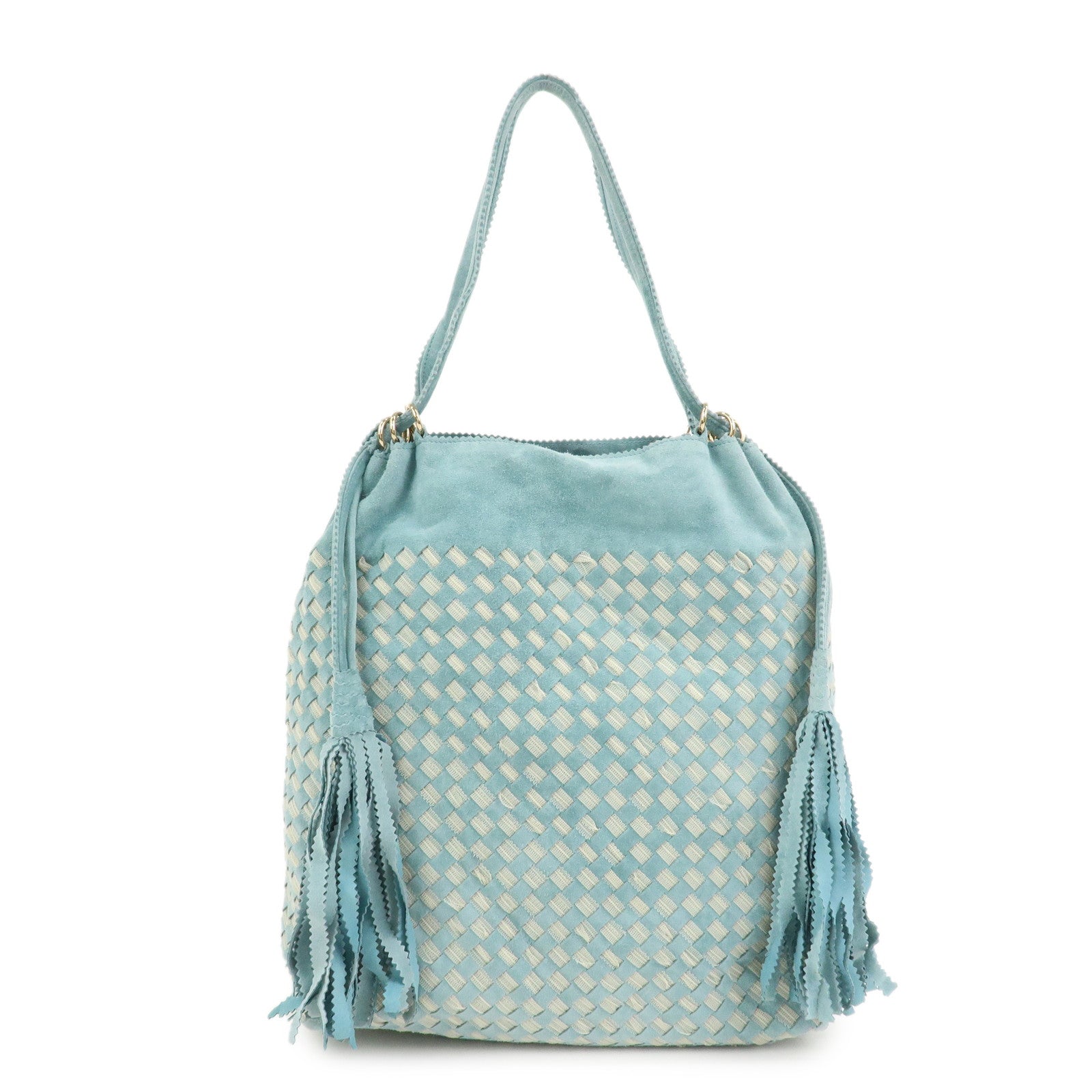 BOTTEGA VENETA Intrecciato Suede Shoulder Bag Light Blue 115807