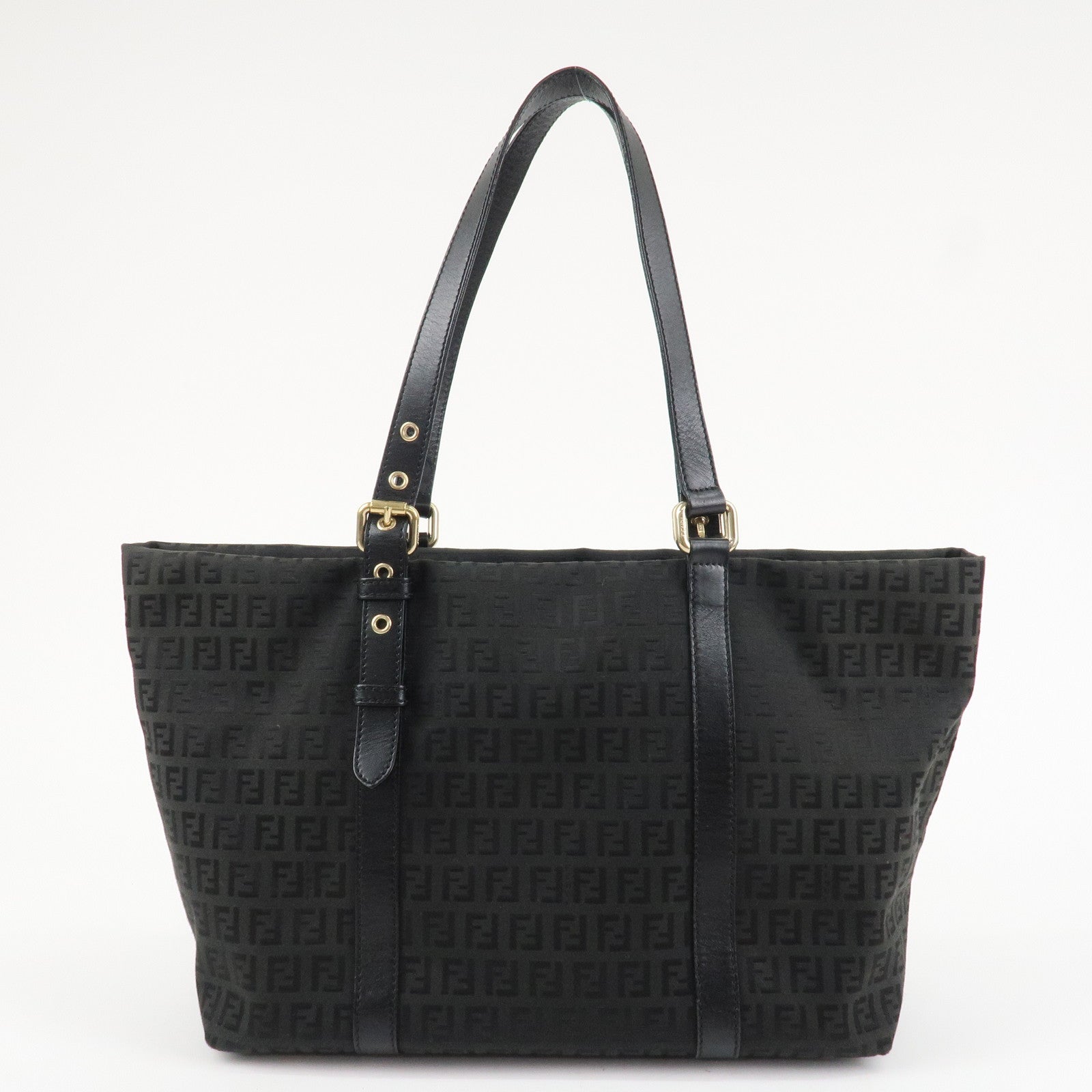 FENDI Zucchino Canvas Leather Tote Bag Shoulder Bag Black 8BH215 Used