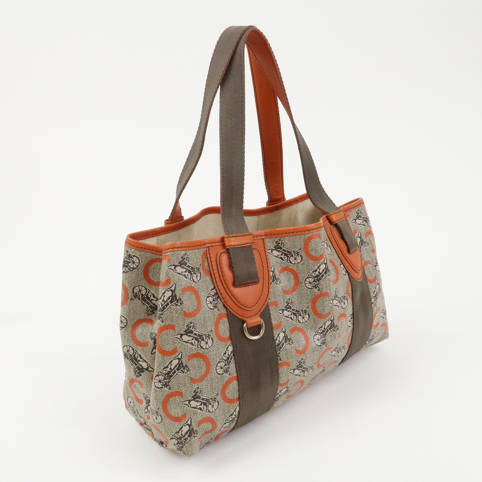 CELINE C Macadam PVC Canvas Tote Bag Hand Bag Brown Orange