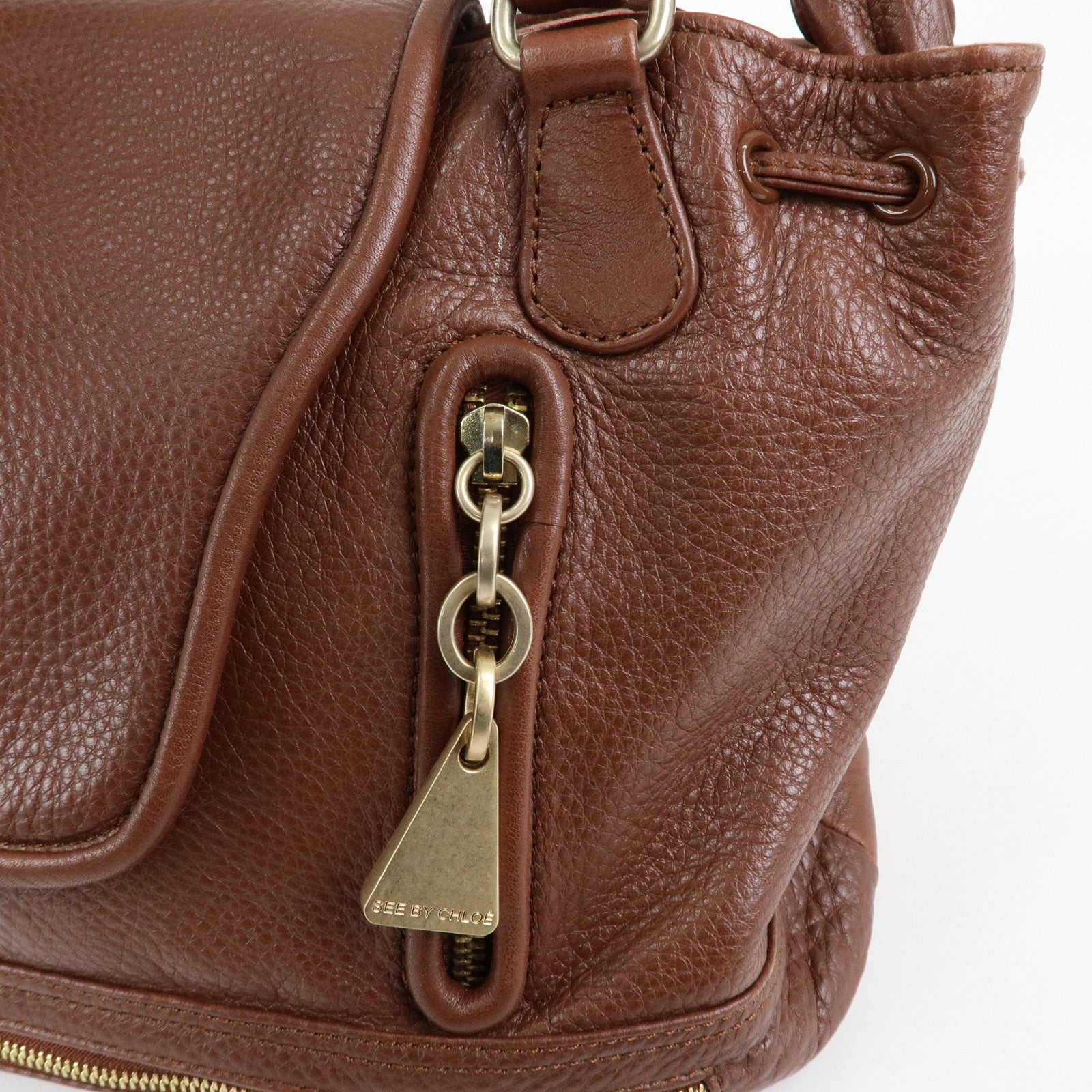 Chloe Cherry Leather 2Way Bag Hand Bag Shoulder Bag Brown