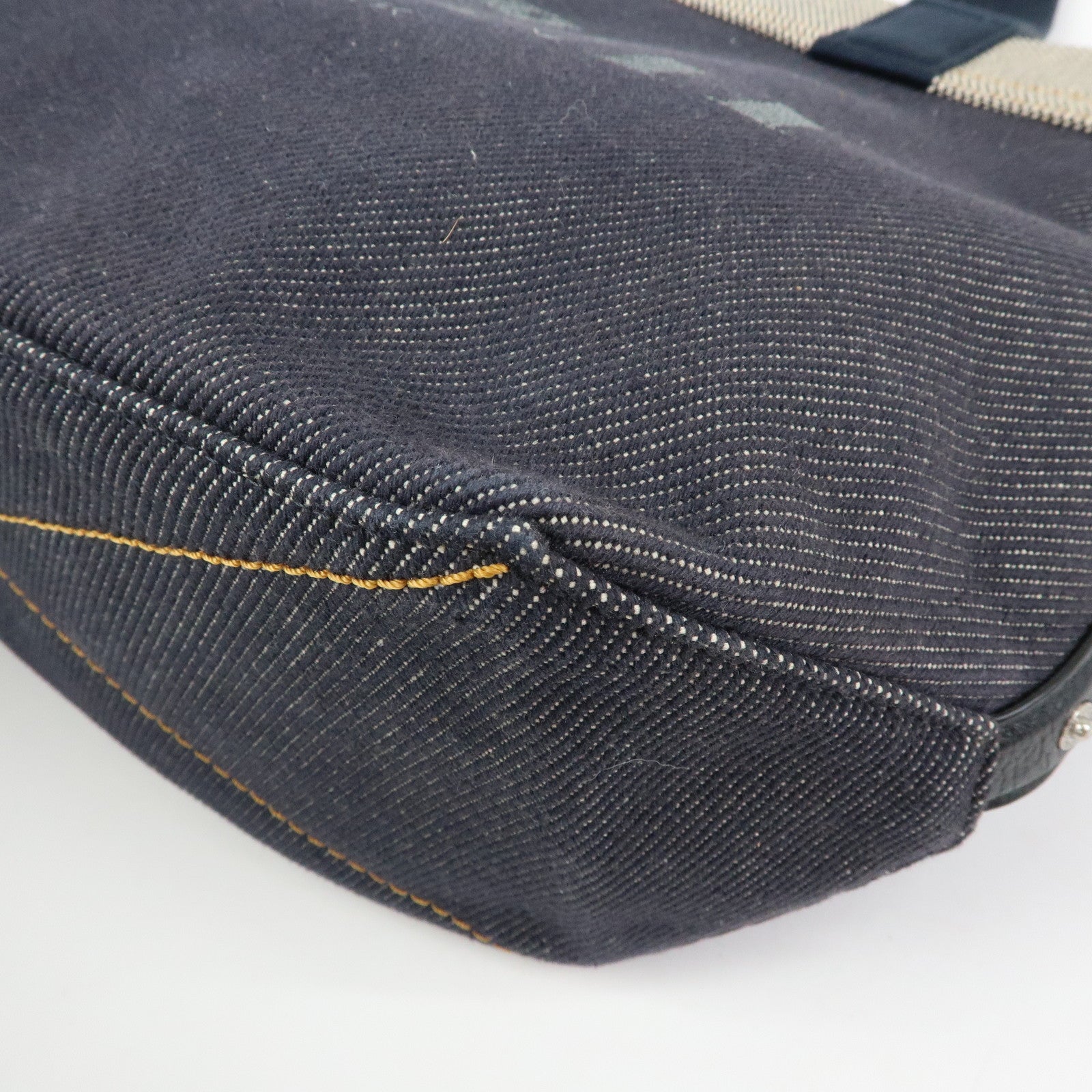 COACH Denim Leather Tote Bag Shoulder Bag Hand Bag Navy