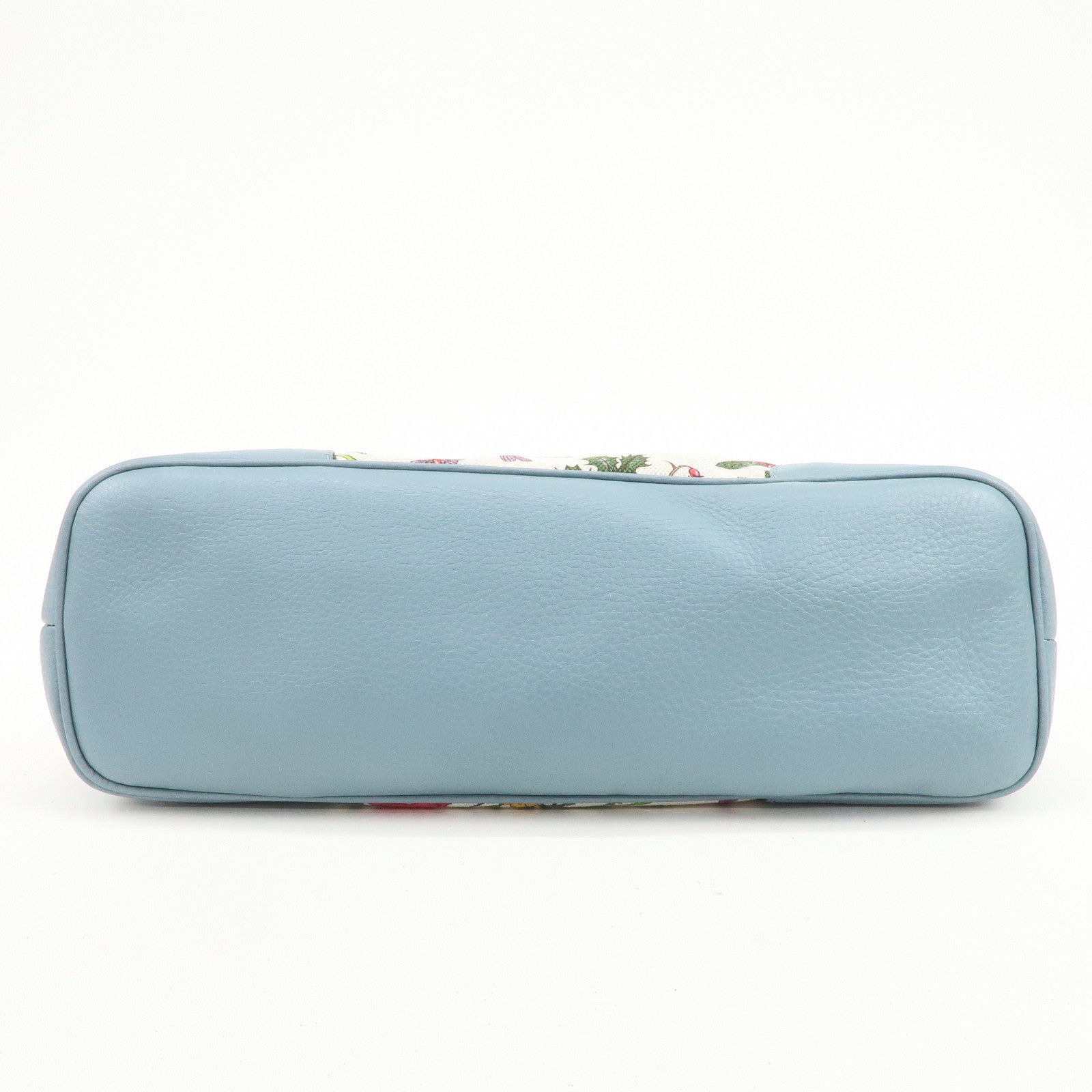 GUCCI Flora Canvas Leather Tote Bag Hand Bag Natural Blue 358470