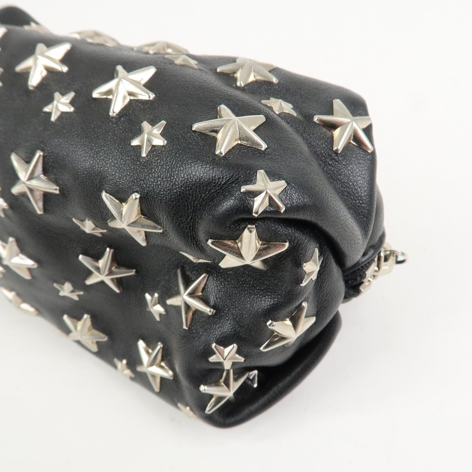 JIMMY CHOO Leather Star Studs Pouch Cosmetic Pouch Makeup Bag Black