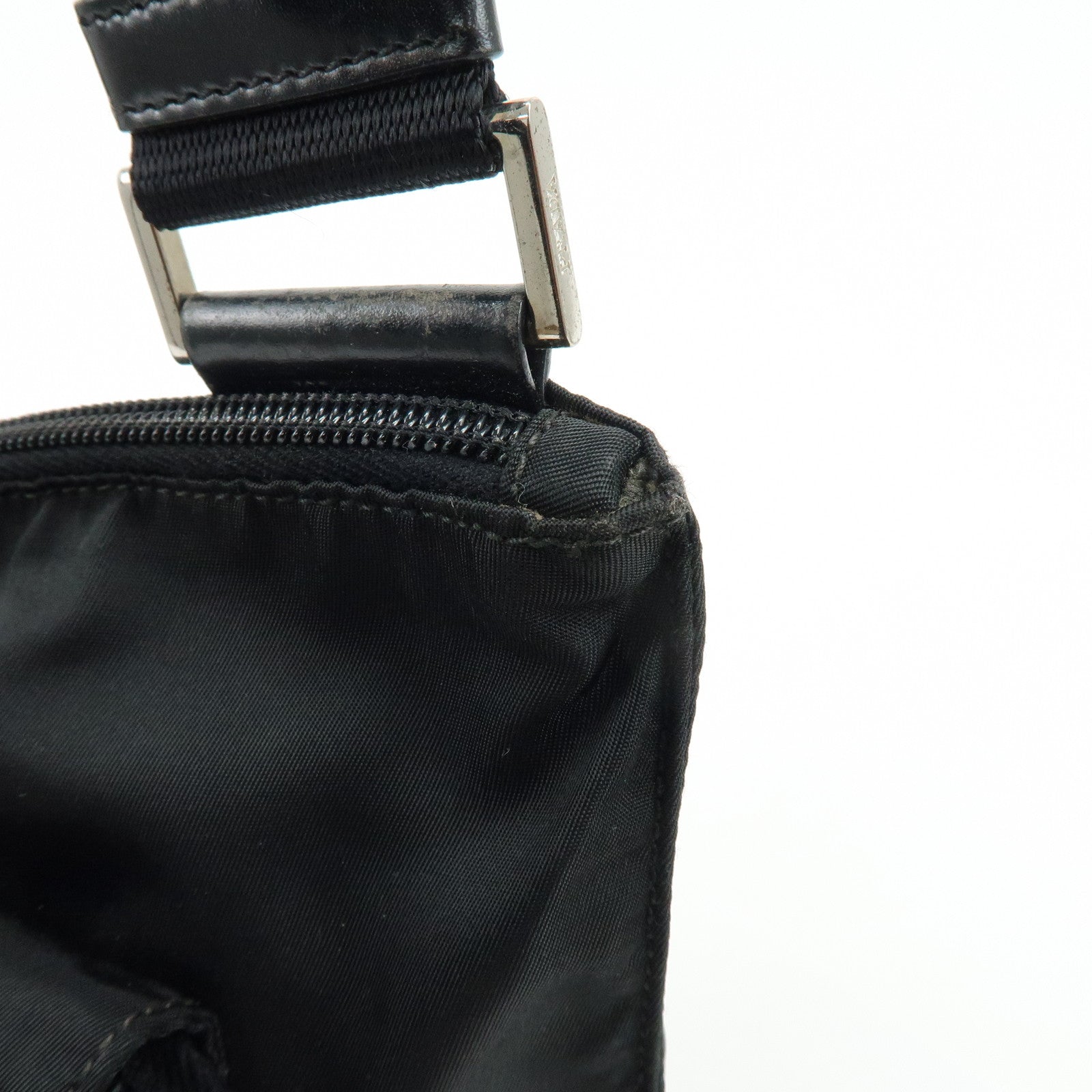 PRADA Triangle Logo Nylon Leather Shoulder Bag Crossbody Bag Black