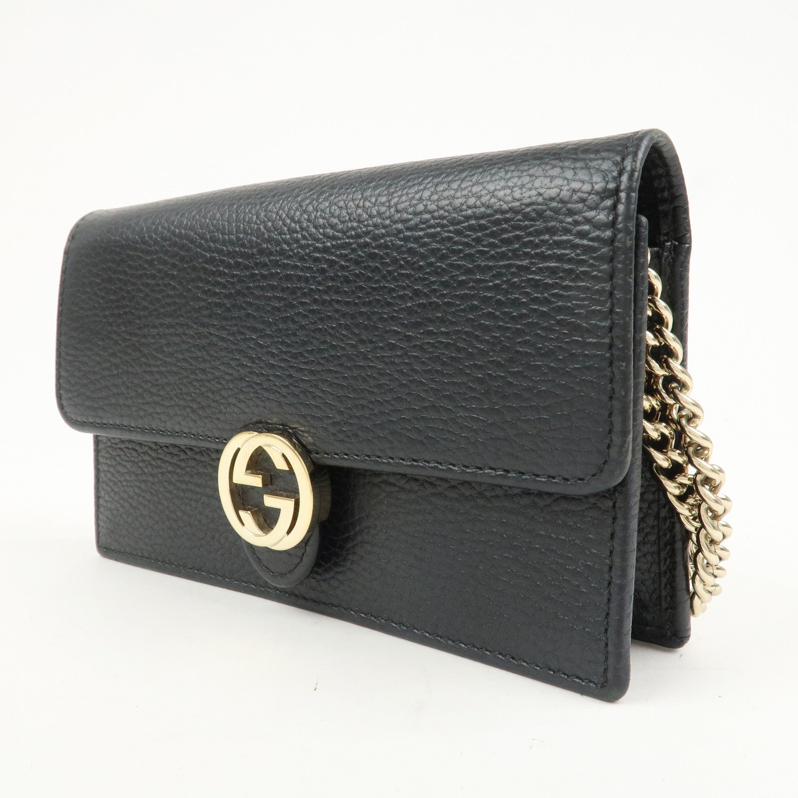GUCCI Interlocking G Leather Chain Shoulder Bag Black 615523