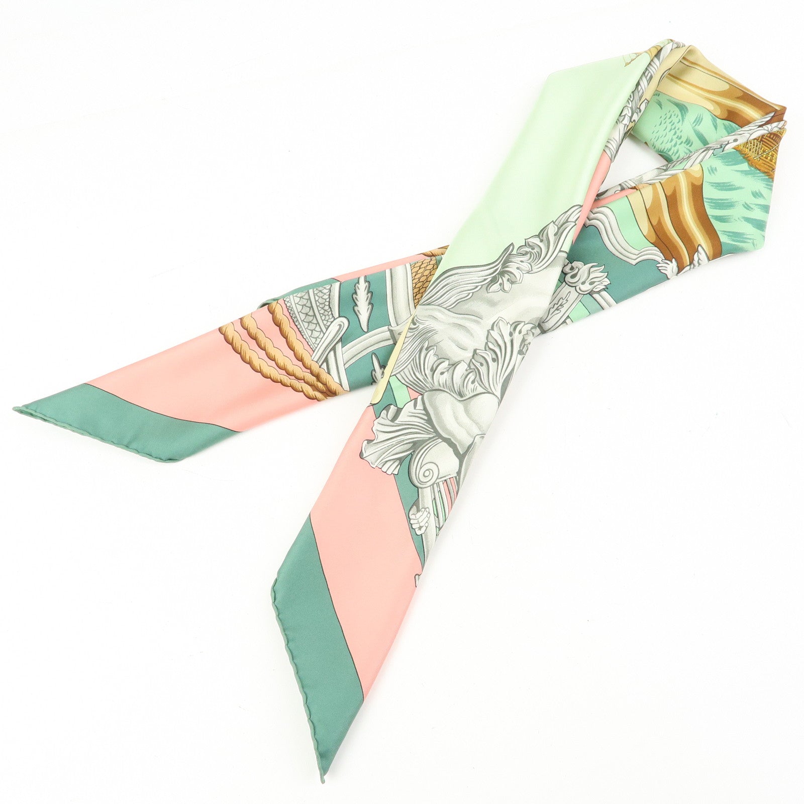 HERMES Carre 90 Silk 100% Scarf Sailing Age Sailing Ship Angel