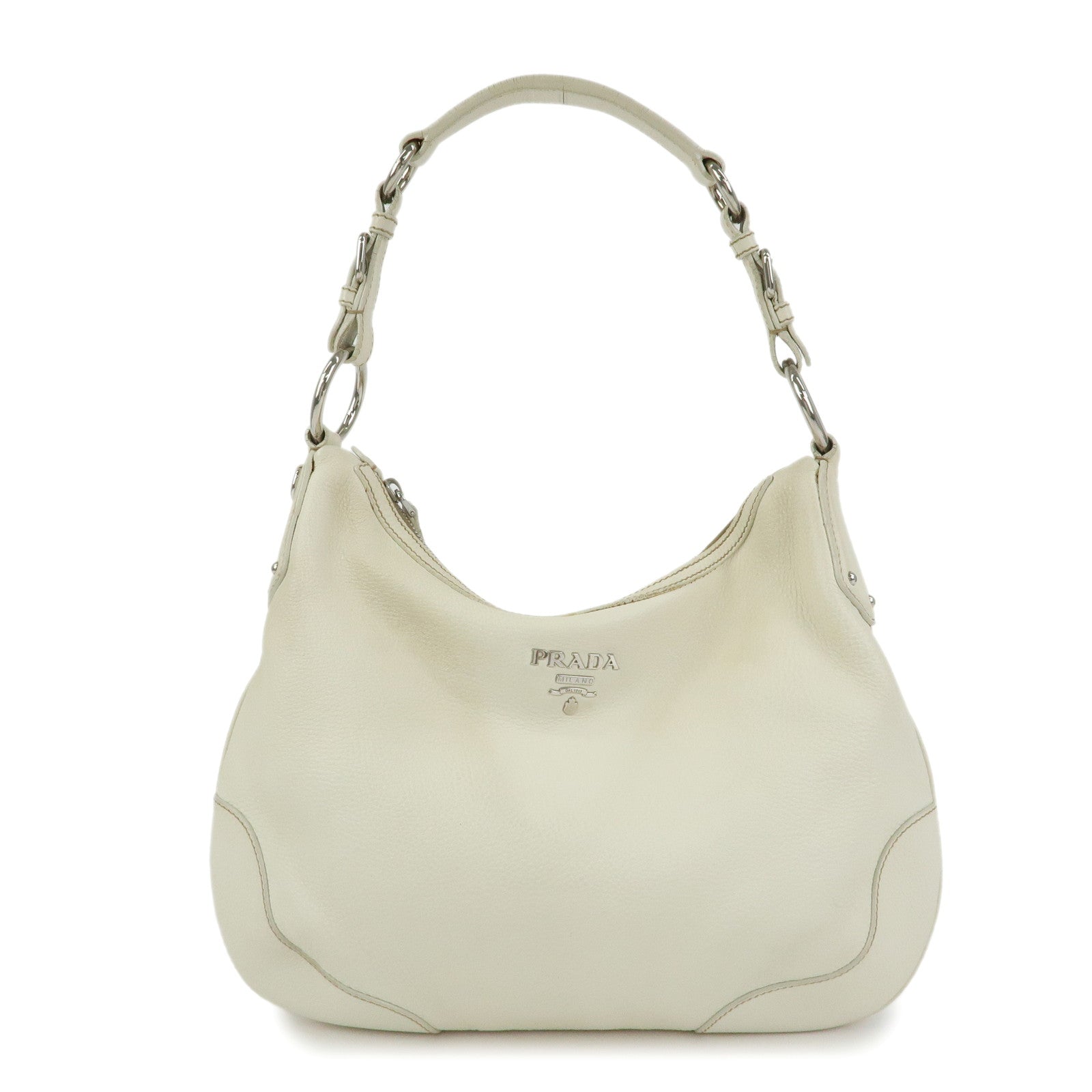 PRADA Logo Leather Hand Bag Shoulder Bag White