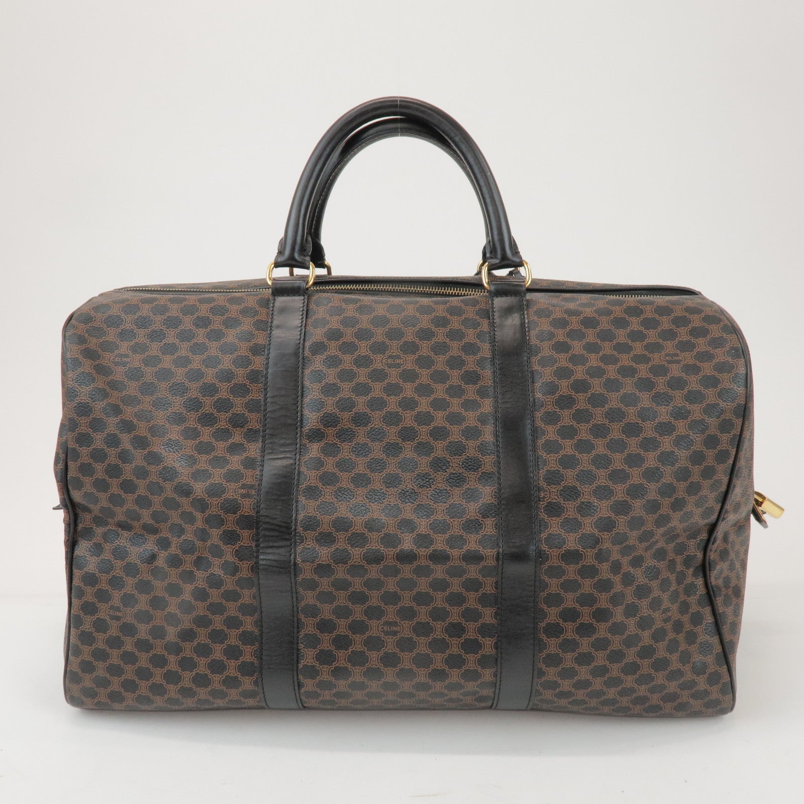 CELINE Macadam PVC Leather Boston Bag Hand Bag Black Brown