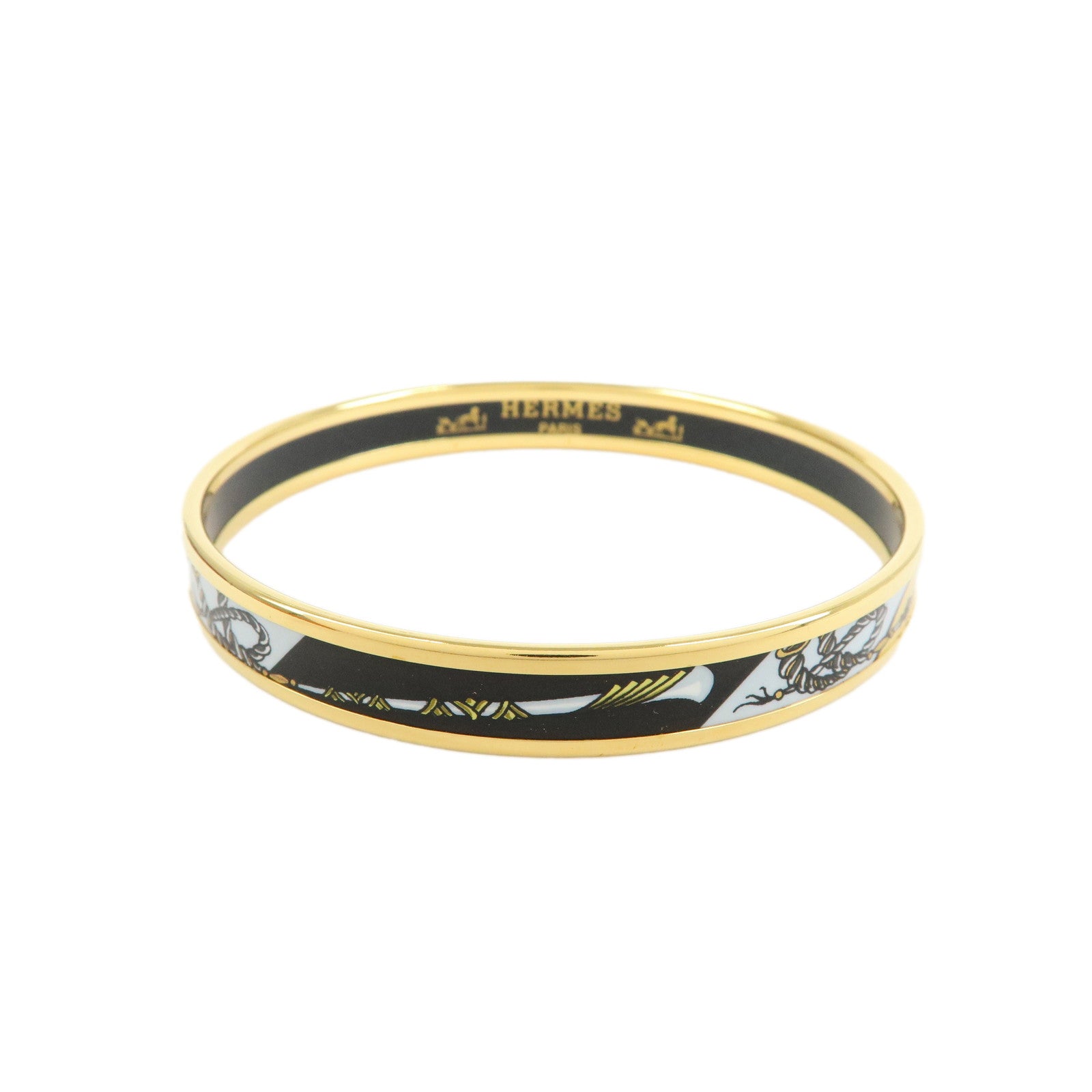 HERMES Email PM Bracelet Bangle Black Gold