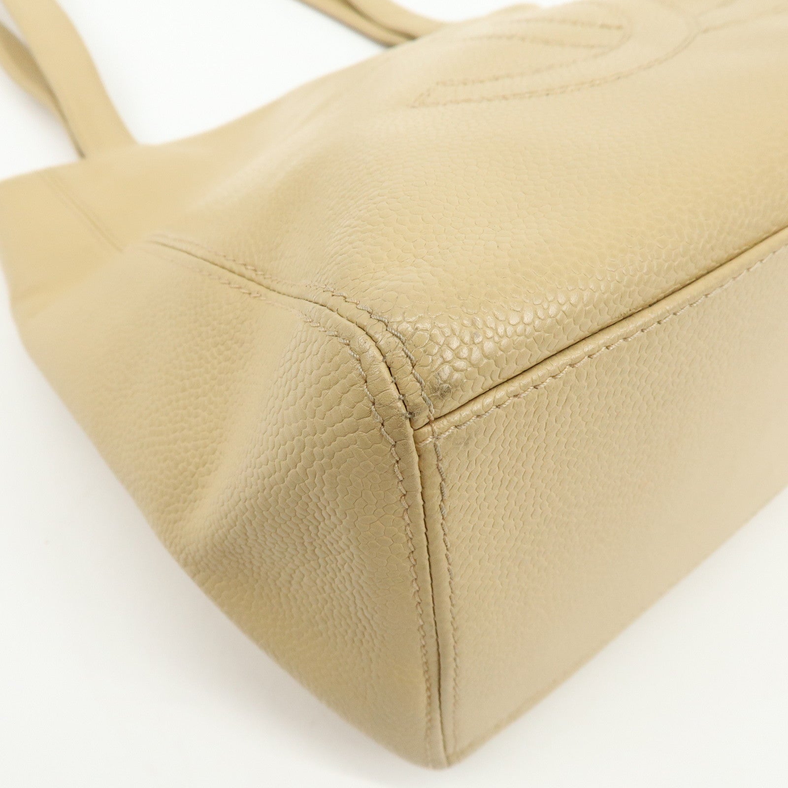 CHANEL COCO Mark Caviarskin Tote Bag Shoulder Bag Hand Bag Beige