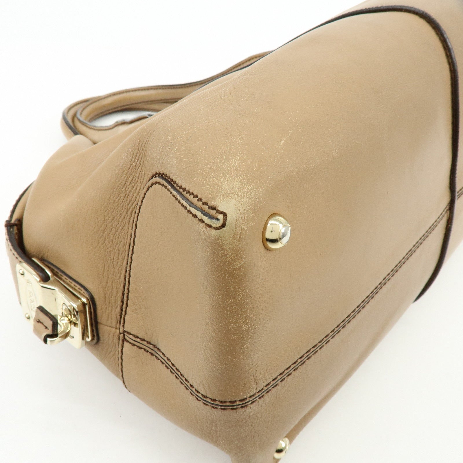 TOD'S D-Cube Leather 2Way Bag Hand Bag Shoulder Bag Beige