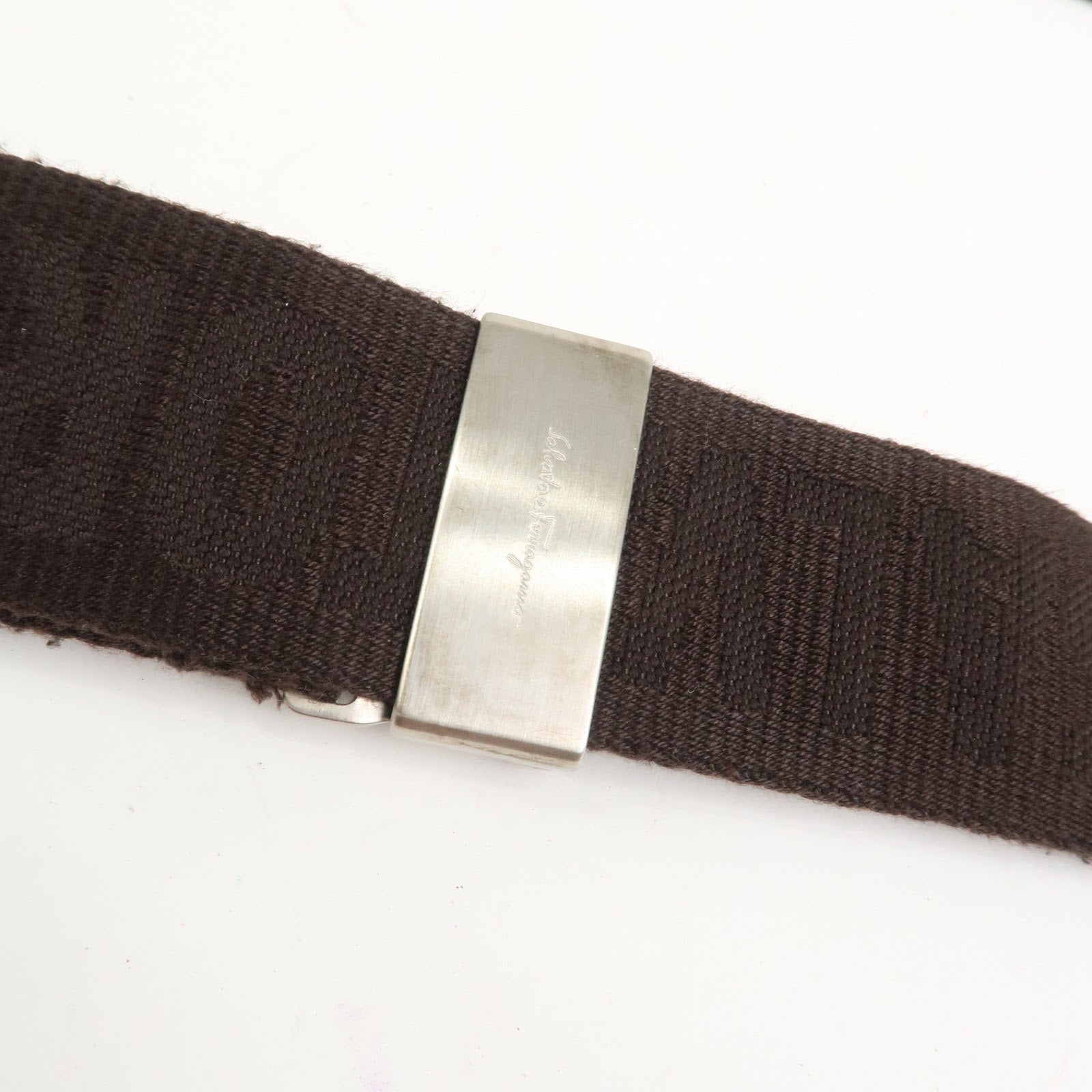 Ferragamo Nylon Leather Shoulder Bag Crossbody Bag Brown Silvern