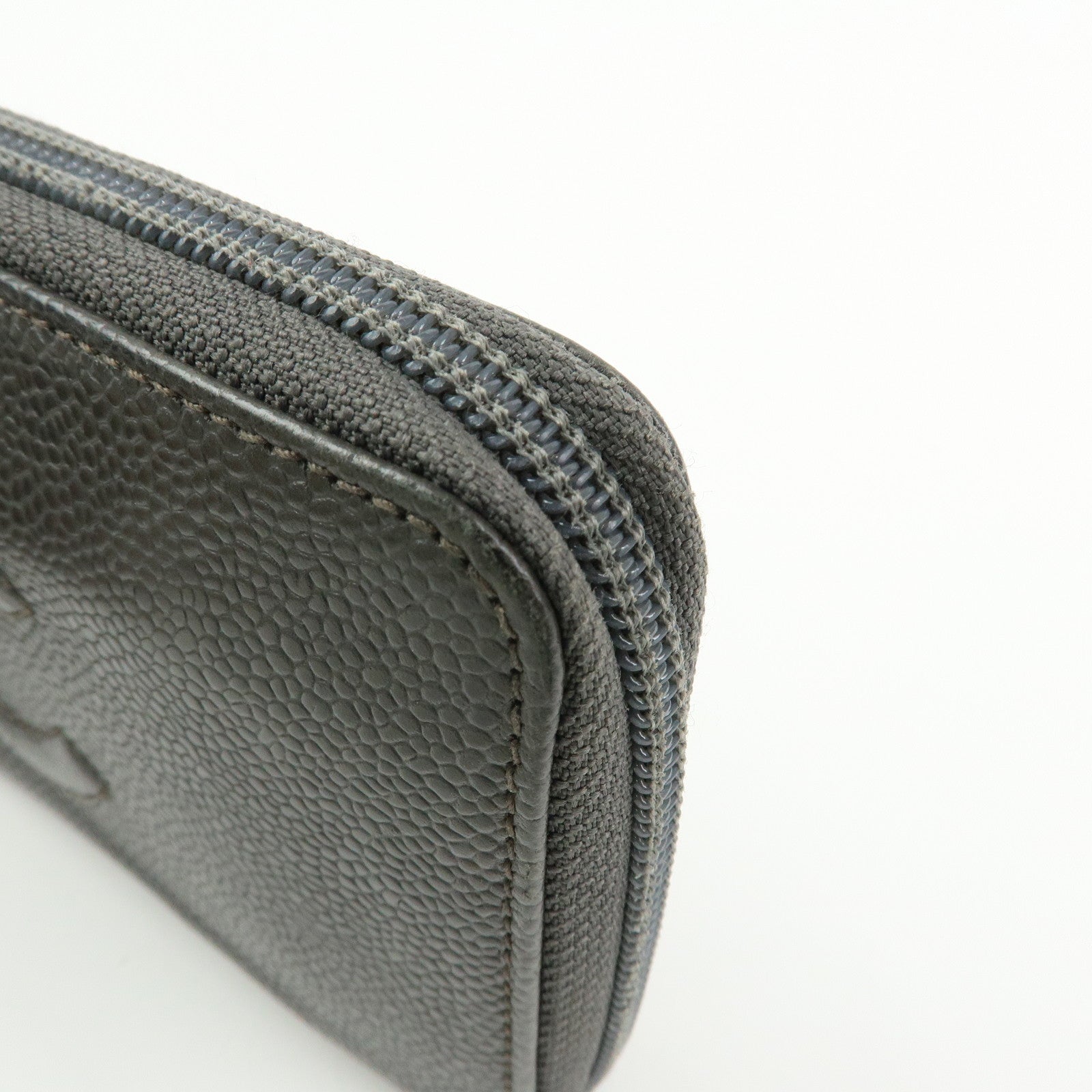 CHANEL COCO Mark Caviarskin Round Zippy Long Wallet Gray