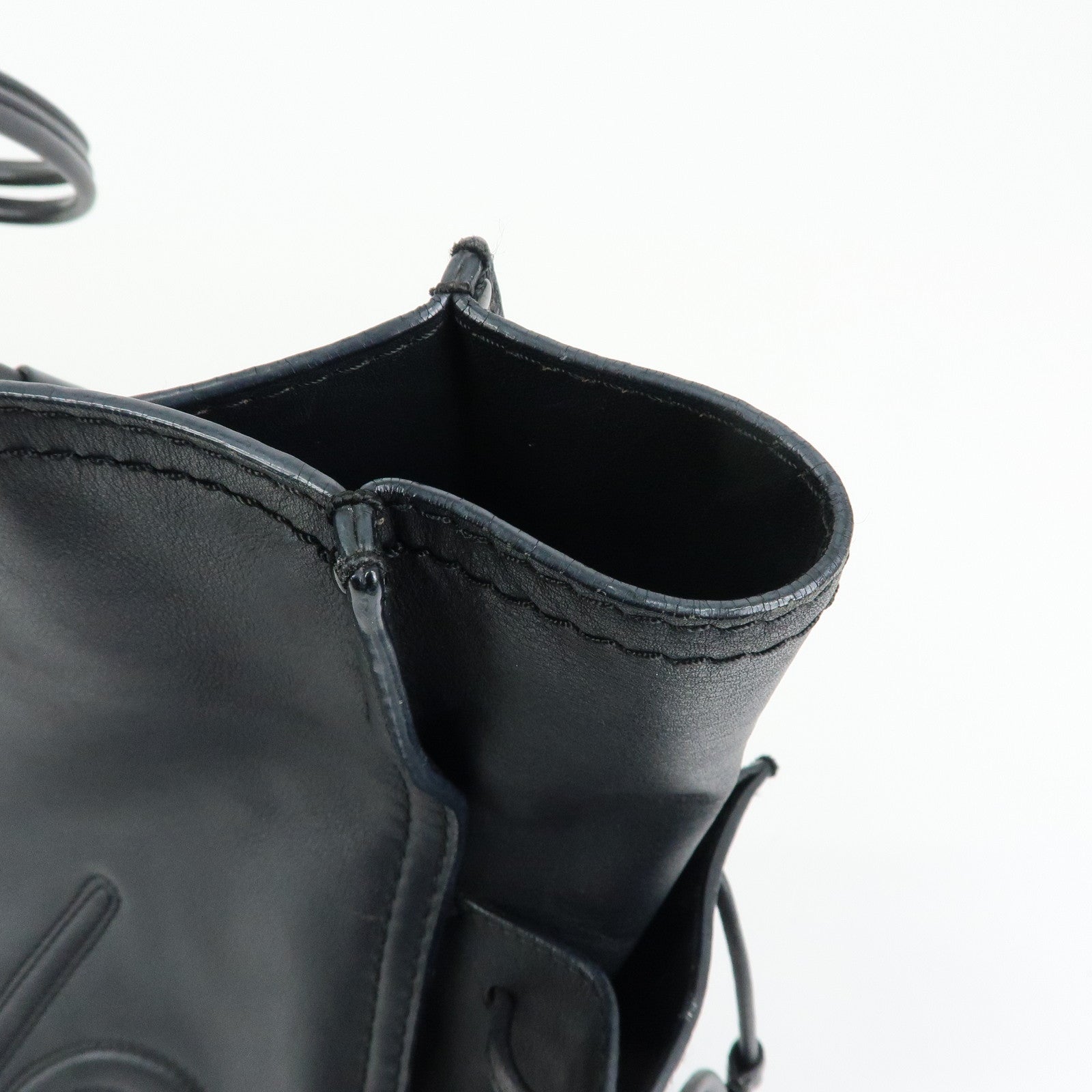 LOEWE Logo Studs Leather Shopper Tote Bag Shoulder Bag Black