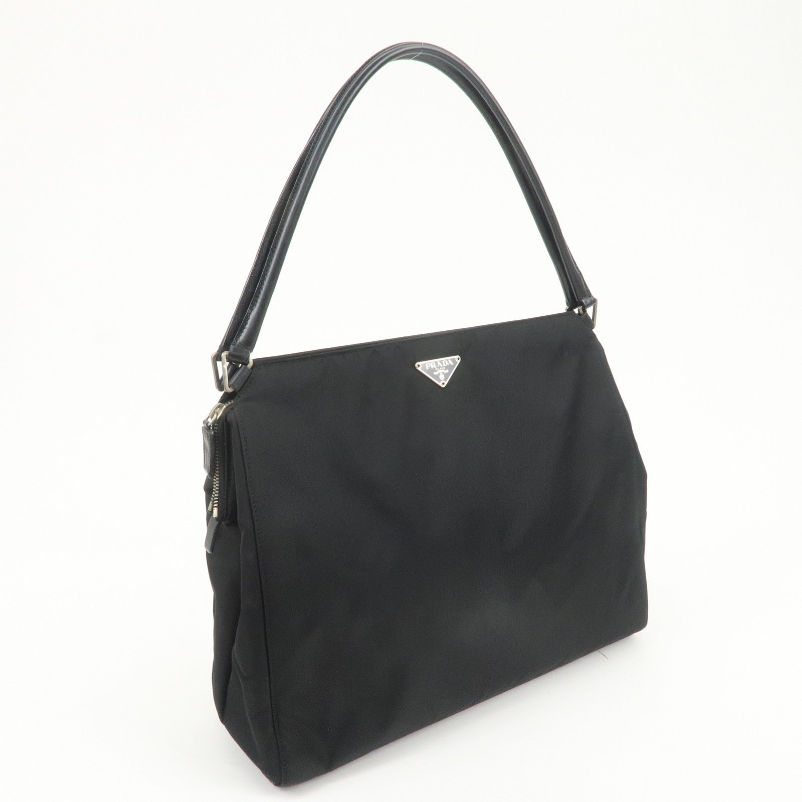 PRADA Triangle Logo Nylon Leather Shoulder Bag Hand Bag Black