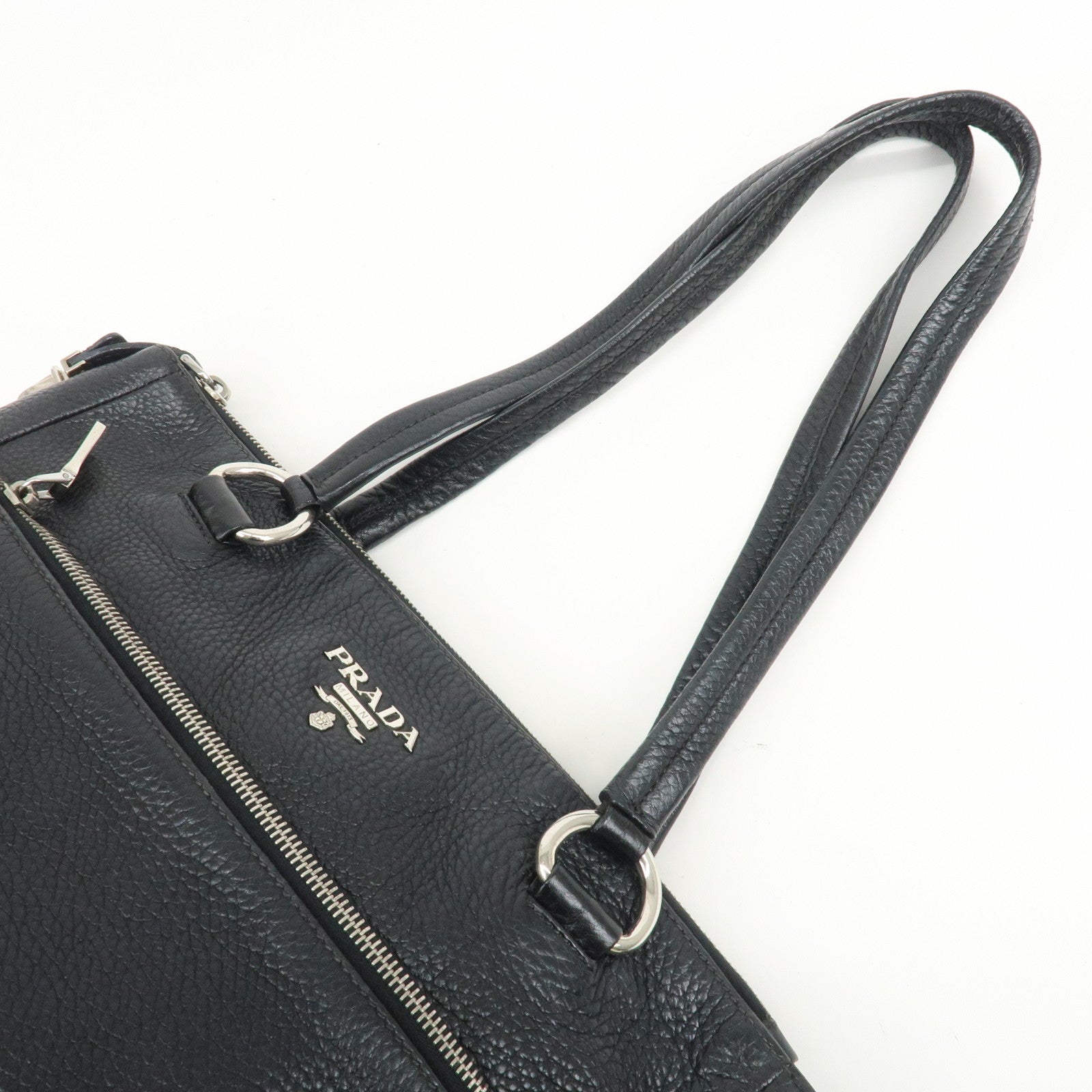 PRADA Logo Leather Shoulder Bag Hand Bag Tote Bag Black