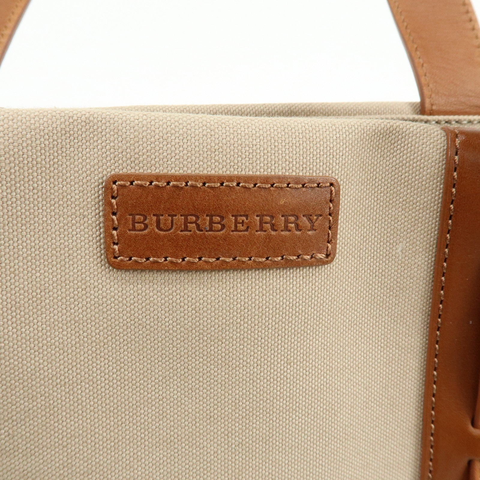 BURBERRY Nova Plaid Canvas Leather Tote Bag Hand Bag Beige Brown