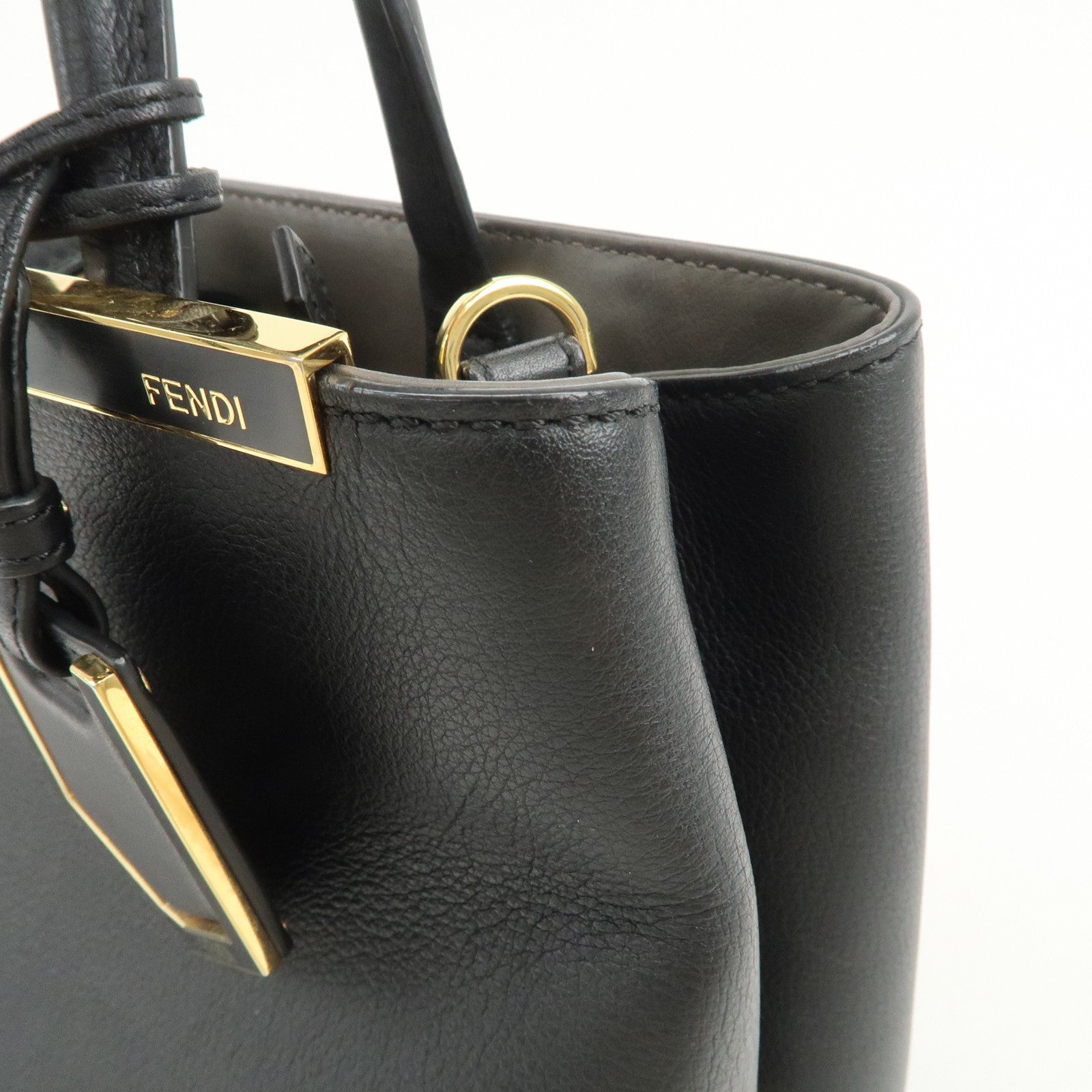 FENDI Petit 2Jours Leather 2Way Bag Hand Bag Black 8BH253