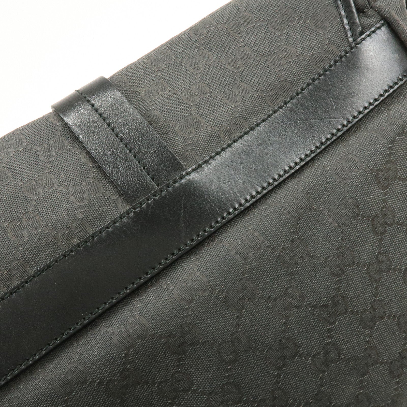 GUCCI Crest GG Canvas Leather Shoulder Bag Grey Black 223680