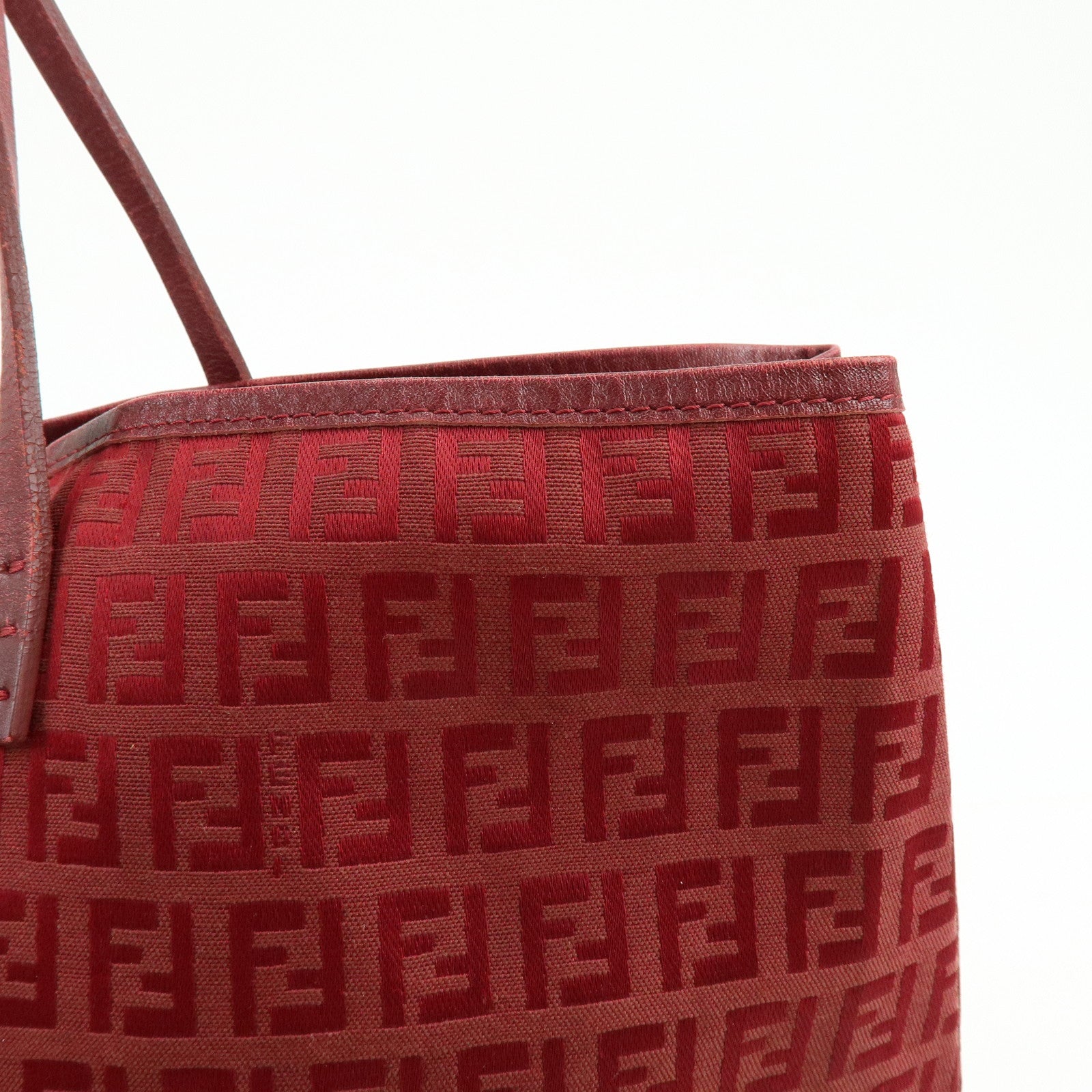 FENDI Zucchino Canvas Leather Tote Bag Shoulder Bag Red 8BH005
