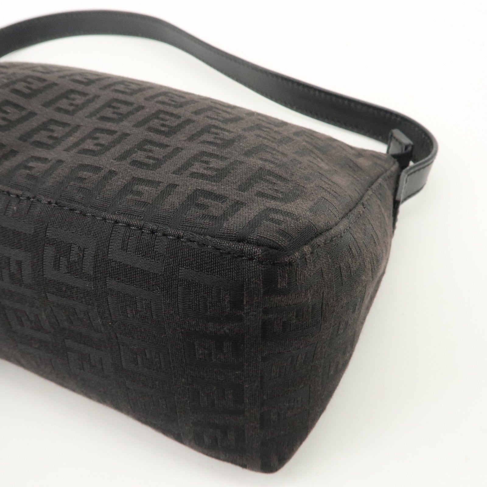 FENDI Zucchino Canvas Leather Shoulder Bag Black Brown 8BR444 Used