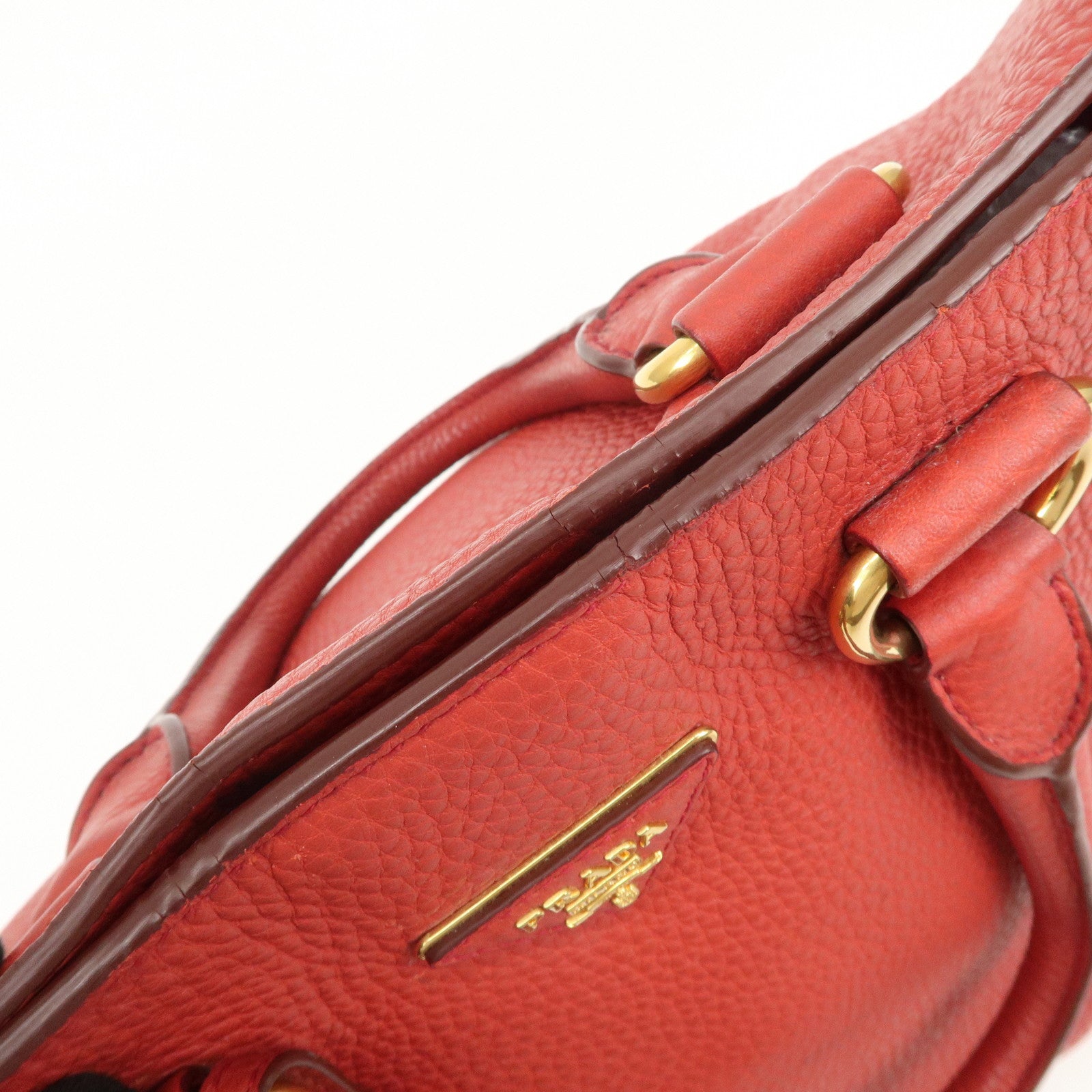 PRADA Triangle Logo Leather 2Way Tote Bag Shoulder Bag Red BN1713