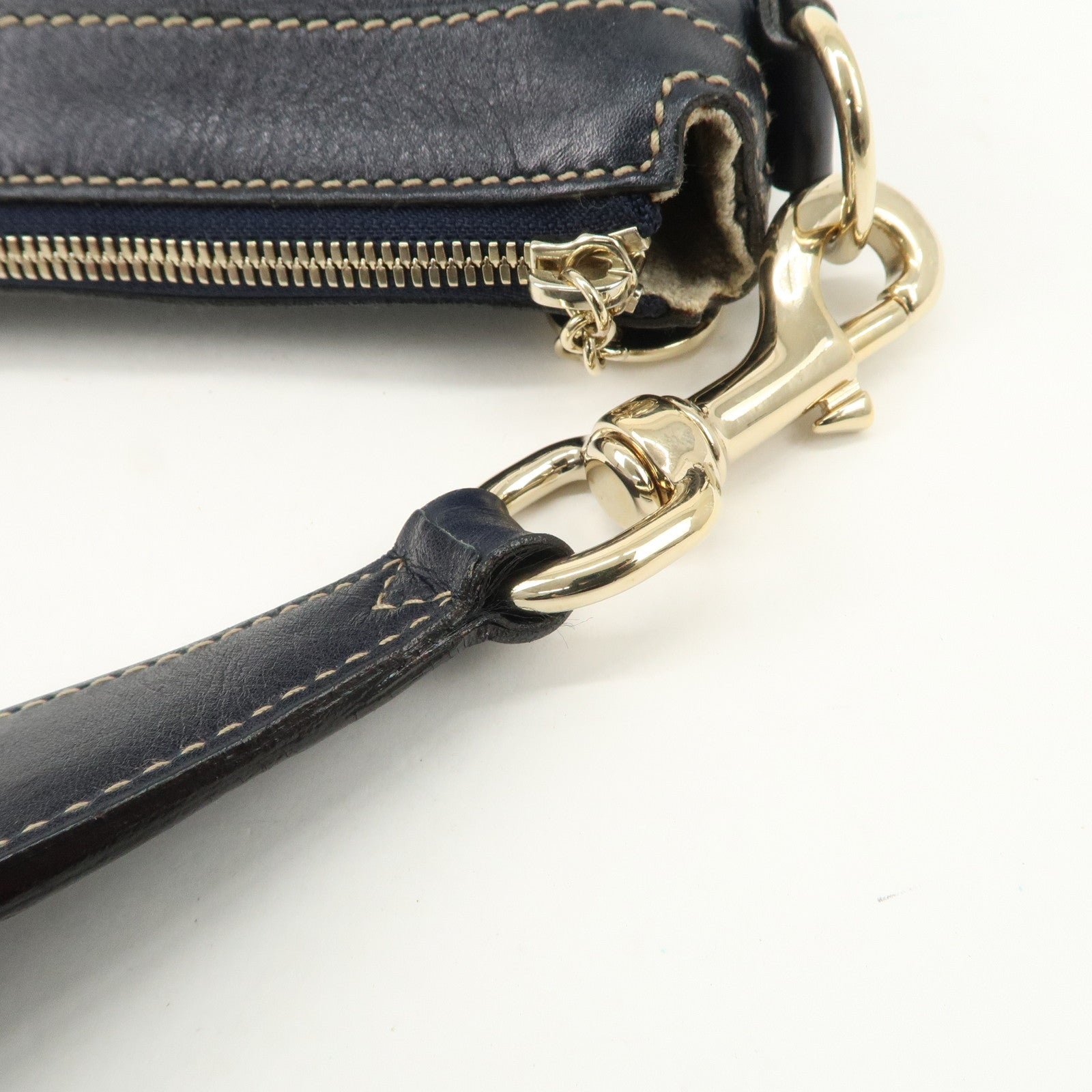 GUCCI Sherry Leather One Shoulder Bag Hand Bag Dark Navy Gold Hardware Used