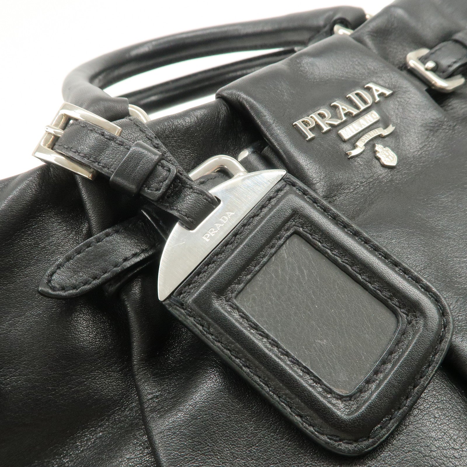 PRADA Soft Calf Leather 2Way Shoulder Bag Hand Bag Black BN1200