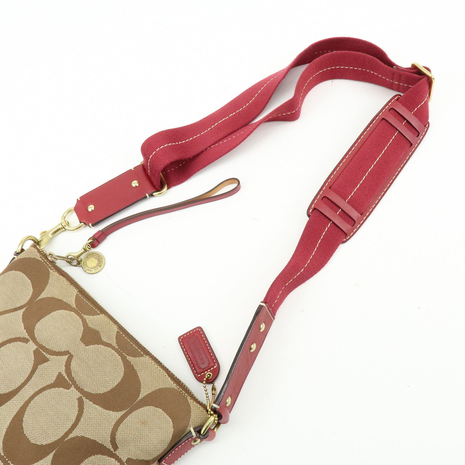 COACH Set of 2 Signature Canvas Leather Shoulder Bag Beige