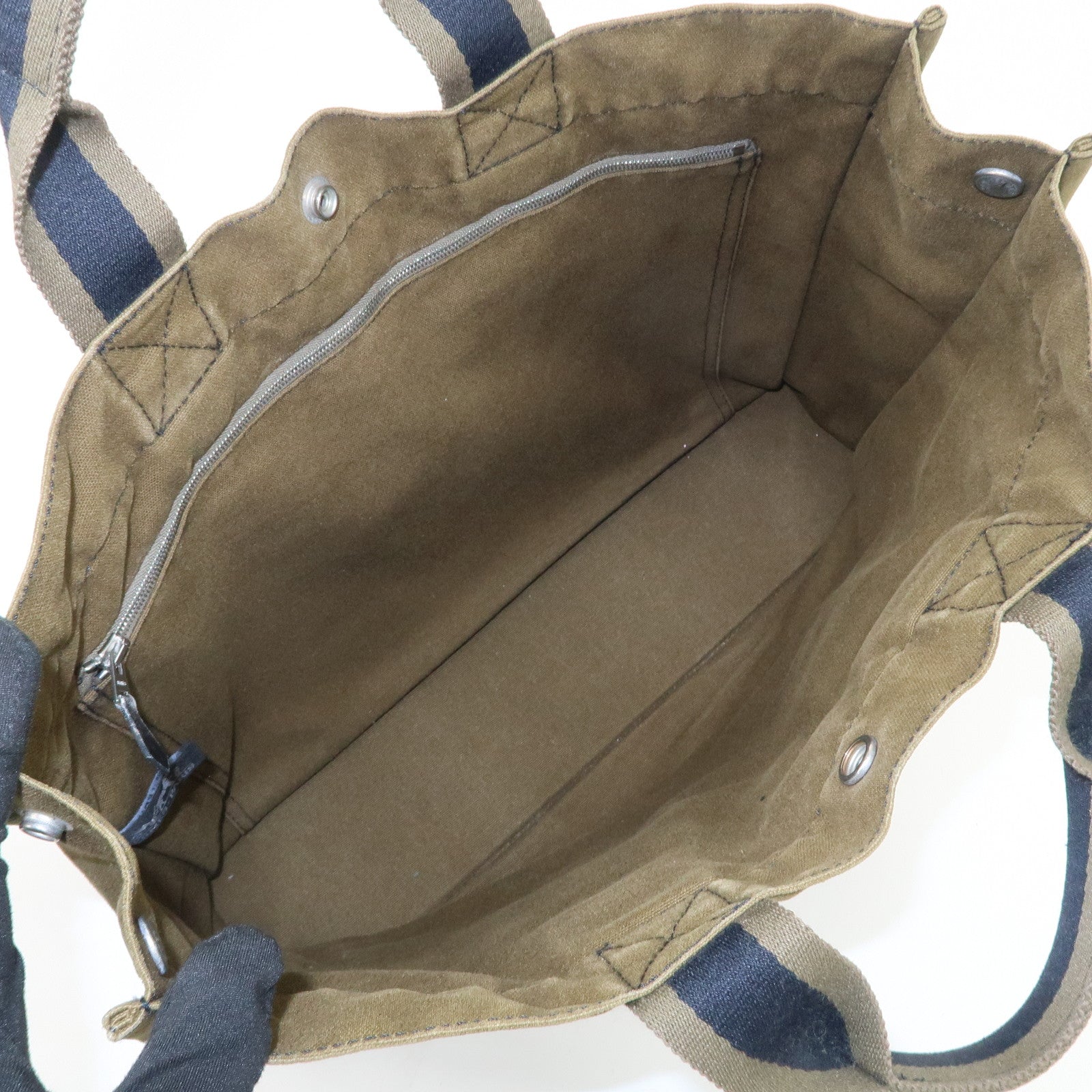 HERMES Fourre Tout MM Canvas Tote Bag Hand Bag Black Khaki