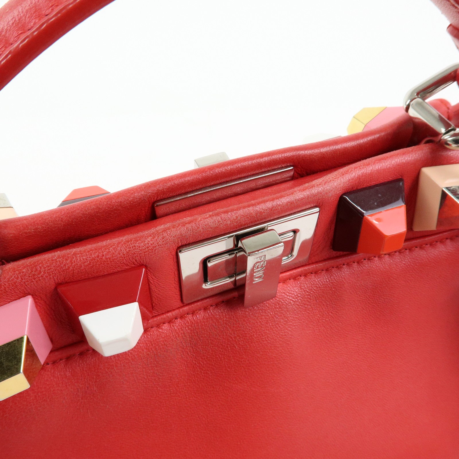 FENDI Peekaboo Mini Leather 2Way Shoulder Bag Hand Bag Red 8BN244