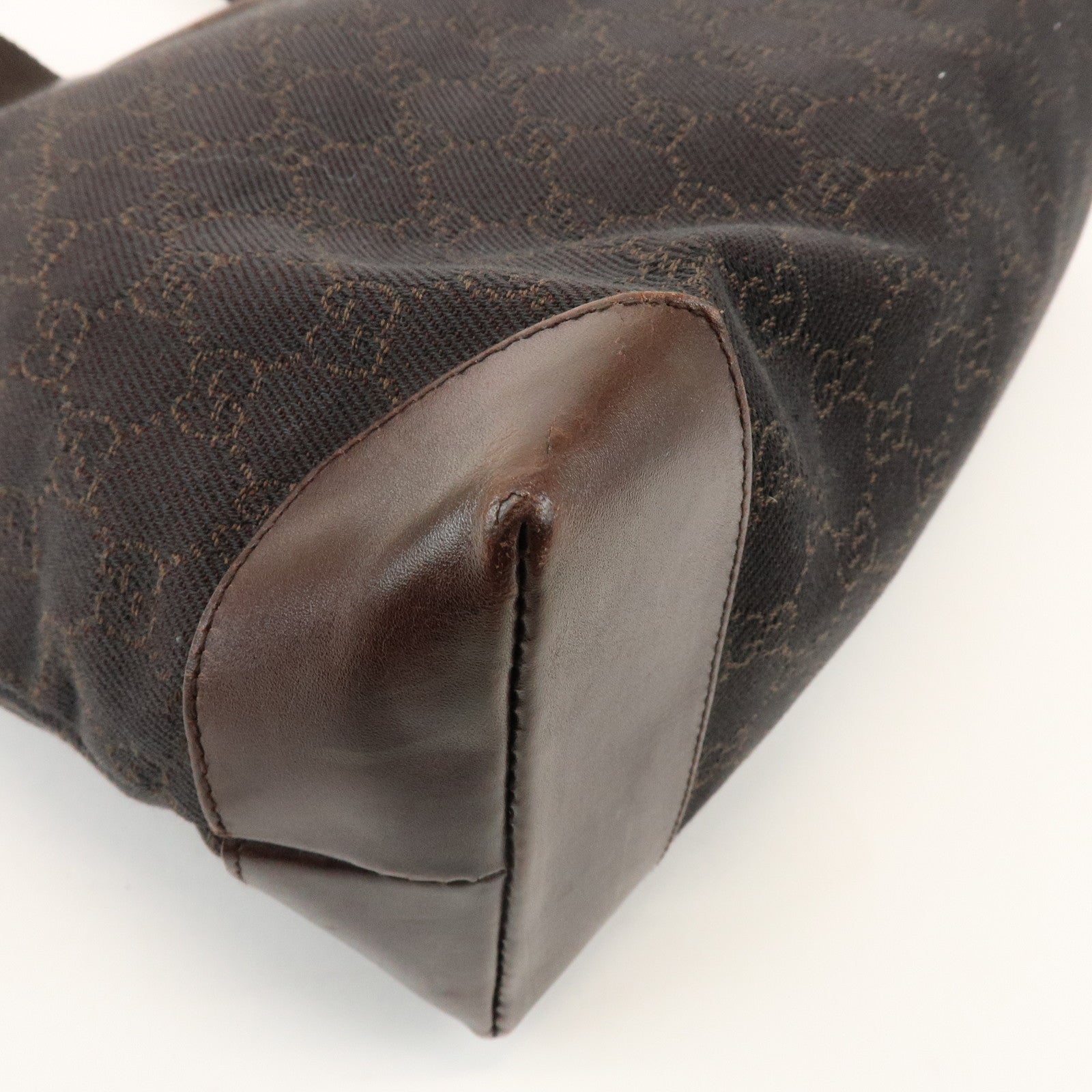 GUCCI GG Canvas Leather Tote Bag Shoulder Bag Dark Brown 34339