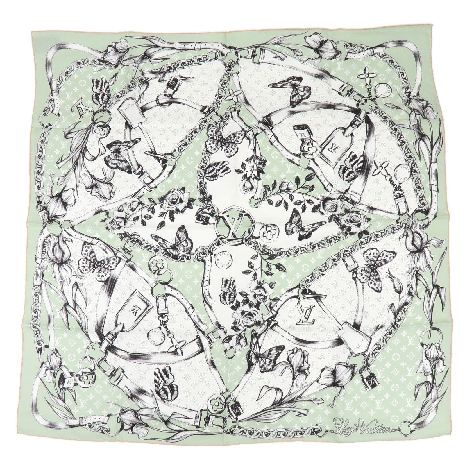 Louis Vuitton Blooming Monogram Carre 90 Silk 100% Scarf M96872