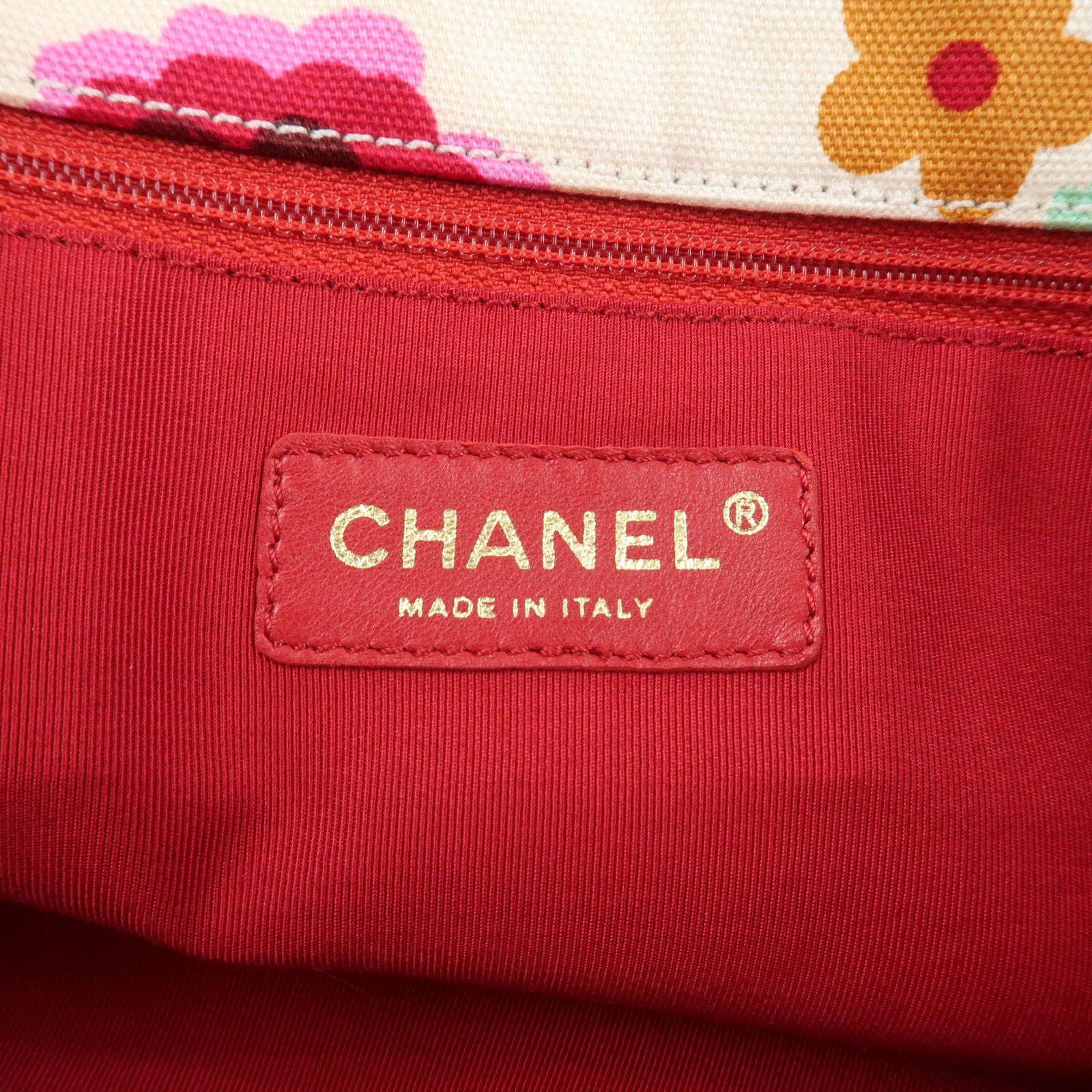 CHANEL Canvas Lamb Skin Tote Bag Shoulder Bag Flora A25388